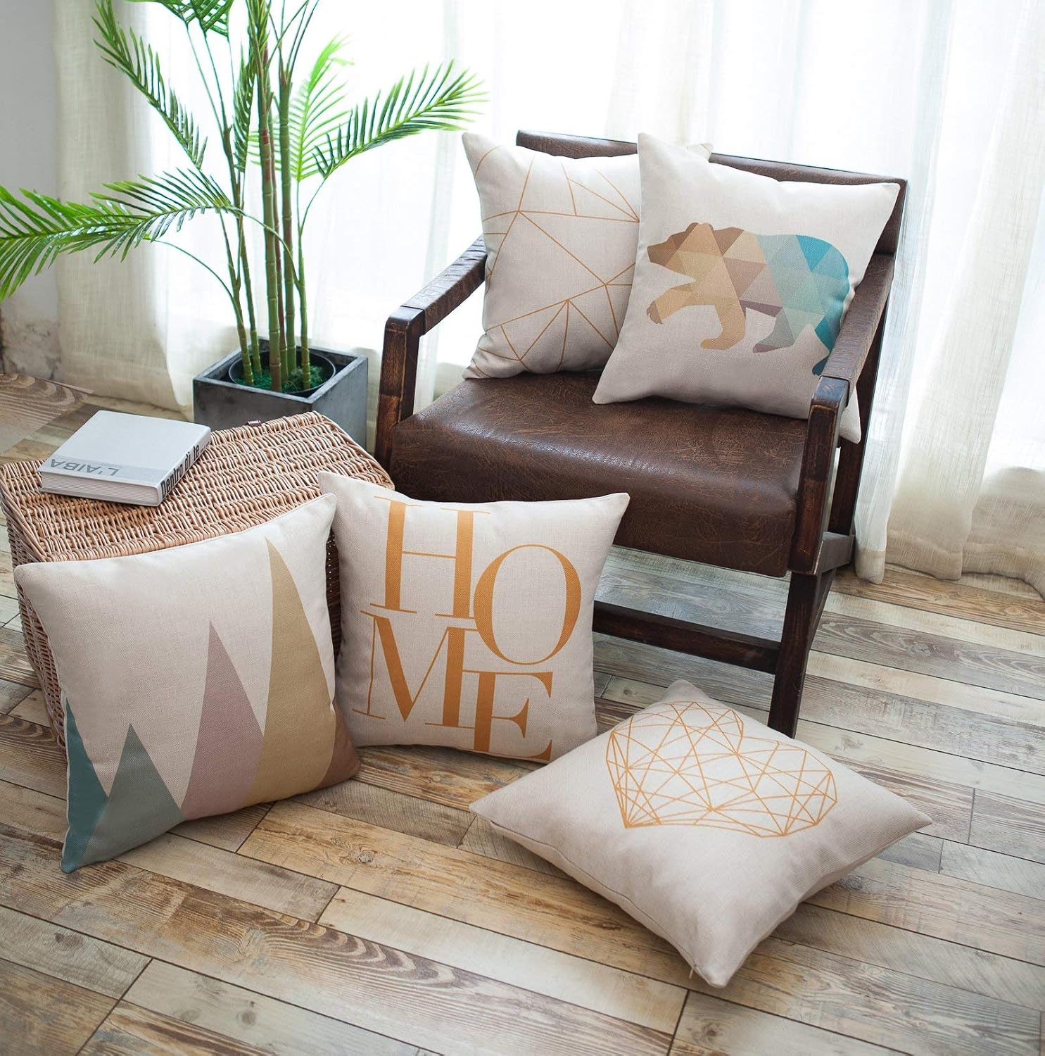 YeeJu Geometric Decorative Throw Pillow Covers Cotton Linen Square Cushion Covers Outdoor Couch Sofa Home Pillow Covers 18x18 Inch