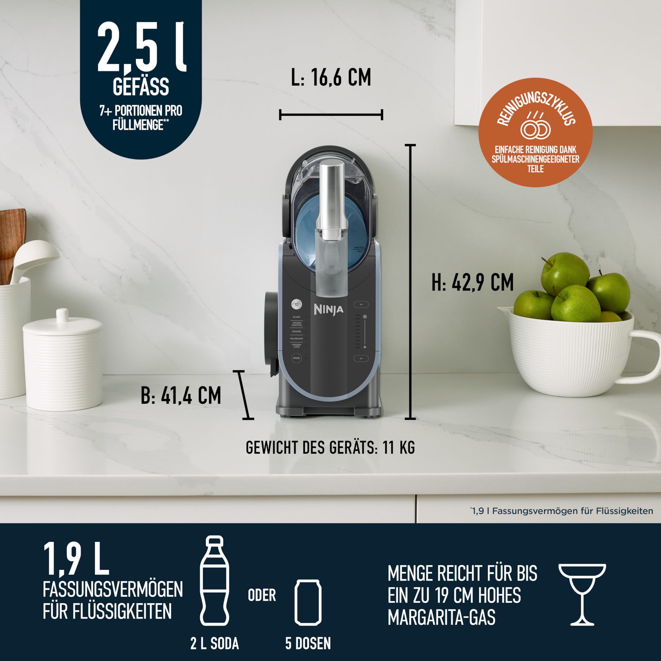 Ninja SLUSHi FS301EU Eisgetränkemaschine 1,9L Blau & Grau Ansicht 10