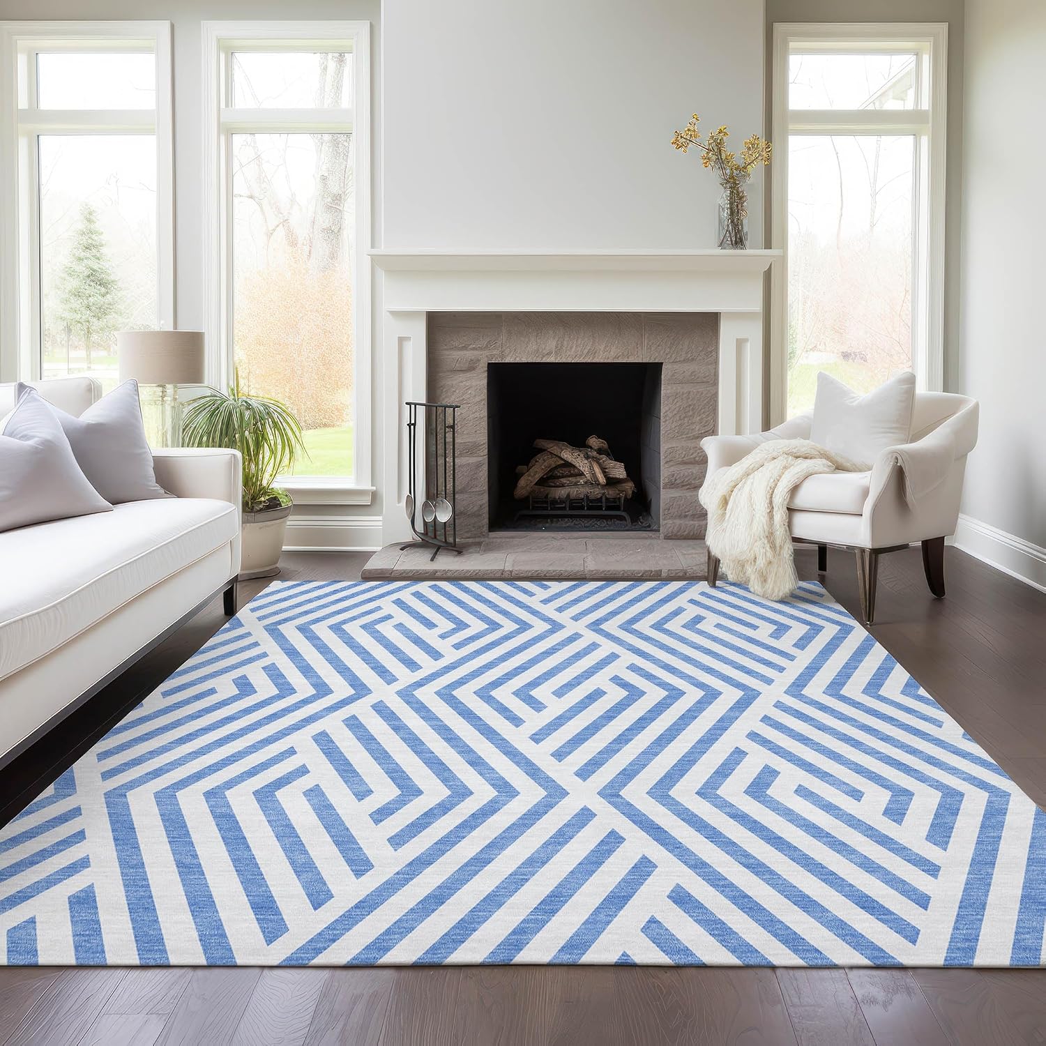 Addison Rugs Chantille ACN550 Blue 10' x 14 Indoor Outdoor Area Rug, Stain Resistant, Machine Washable, Non Shedding, Bedroom, Living Room, Dining Room, Kitchen Rug