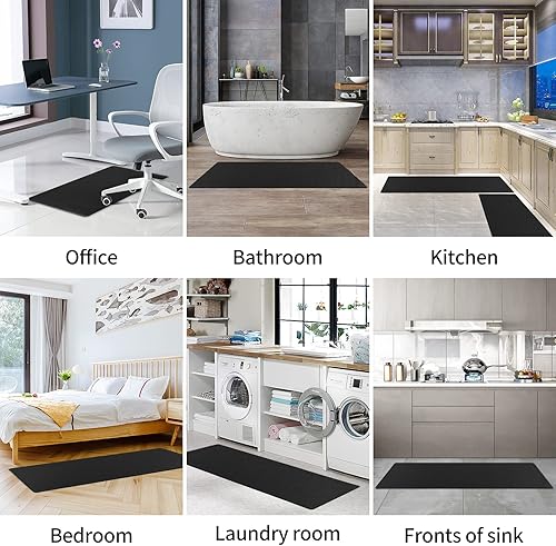 Miniatura 7 de AUTODECO Juego de 2 tapetes y tapetes de cocina, acolchados antifatiga, para suelo, lavables 17 x 29 pulgadas + 17 x 59 pulgadas, color negro