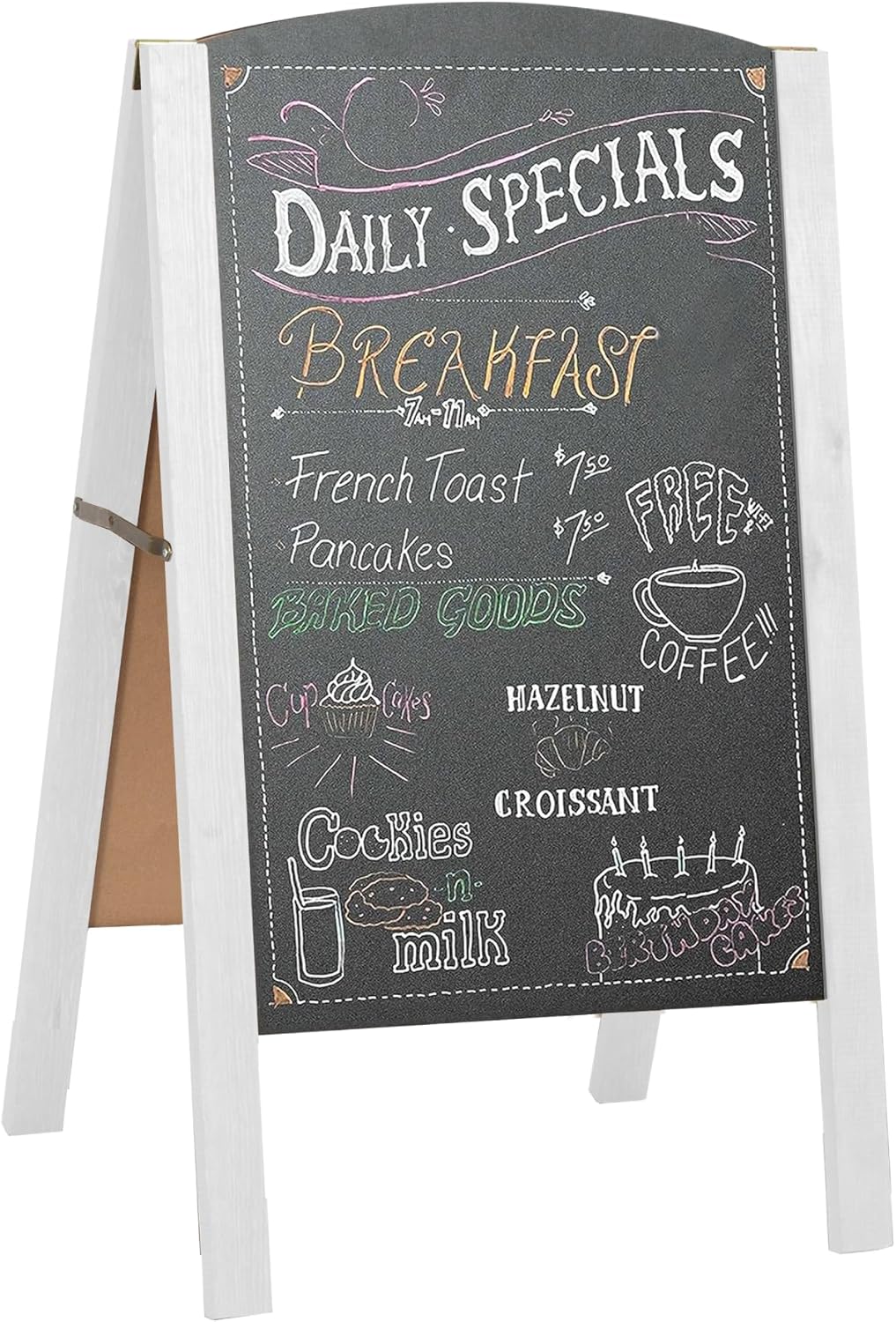 Ilyapa A-Frame Chalkboard Sidewalk Sign - 20 x 30 inches, Rounded Top Folding Standing Sign - White Menu Display for Restaurant, Business, Weddings