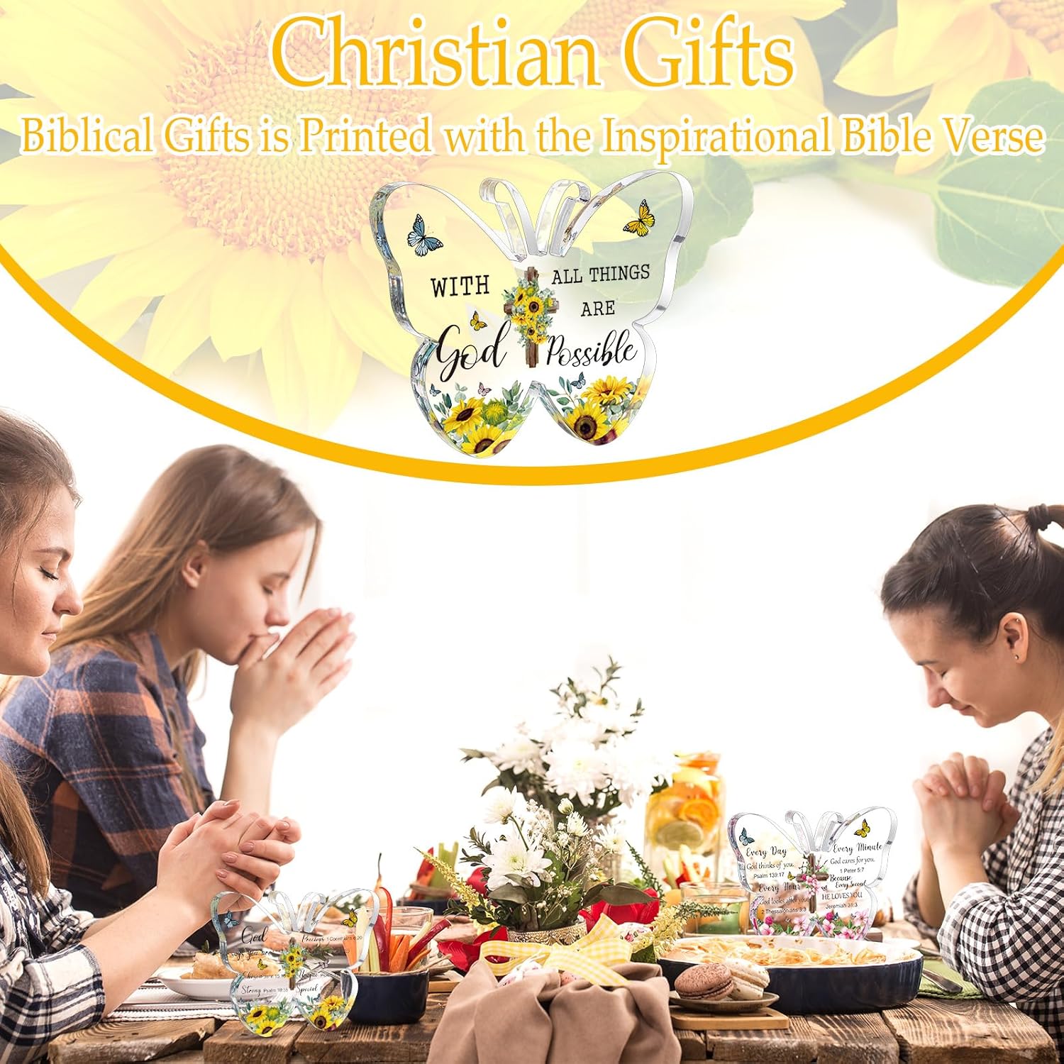 12 Set Acrylic Christian Gifts for Women Mother's Day Inspirational Gifts with Bible Verse Include 12 Butterfly Paperweight 12 Bags 12 Thank You Cards Scripture Religious Gift for Mother Women