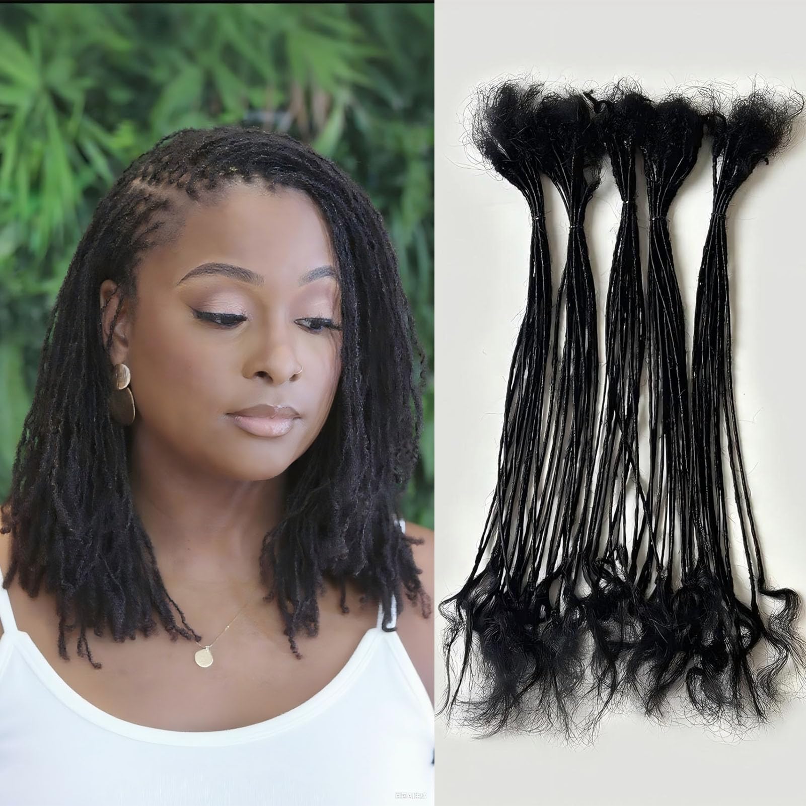 14inch 50strands Micro Loc Extensions Human Hair Thickness Sisterlocks Curly Tips 100% Real Human Hair 0.1cm Width Full Handmade Permanent for Women/