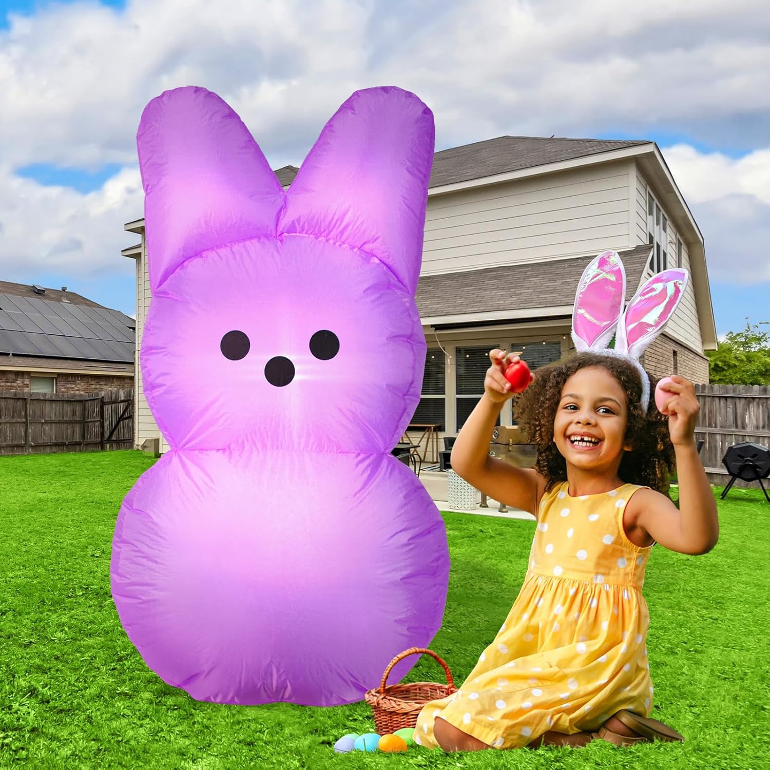 Easter Inflatables Outdoor Decorations,Purple Bunny Blow Up Easter Yard Decoration Welcome Decor for for Outdoor Indoor, Yard, Garden, Lawn, Supplies (Purple)