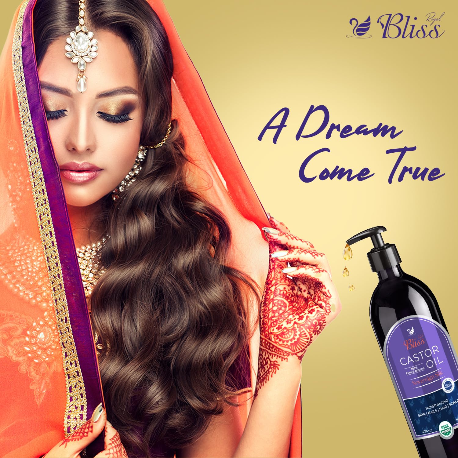 Royal Bliss Organic Castor Oil 16 Fl Oz | 100% Pure and Natural | Premium Grade Carrier Oil | Hair, Eyelashes and Eyebrows | Hair and Body | Expeller-Pressed | Hexane-Free