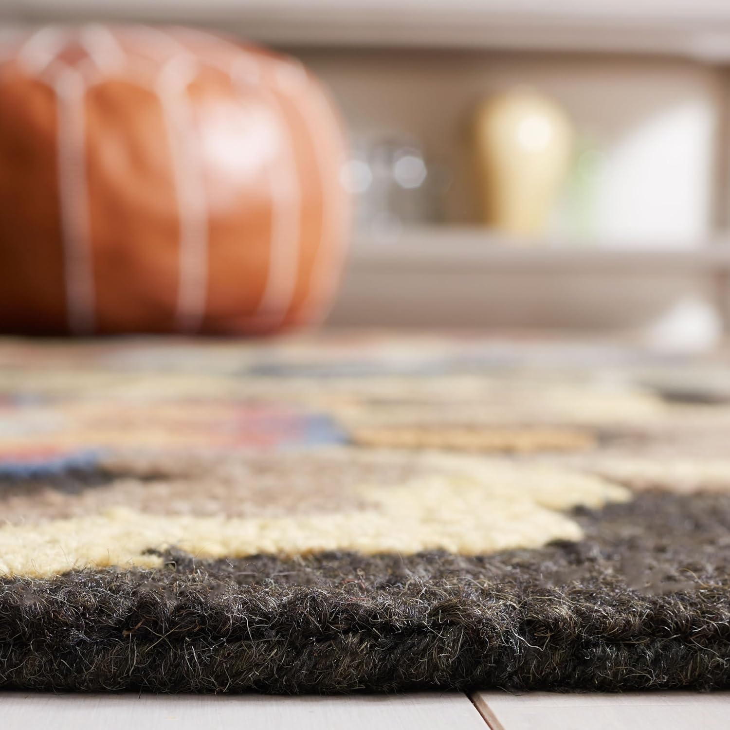 SAFAVIEH Blossom Collection Area Rug - 6' Square, Black & Yellow, Handmade Wool, Floral Design, Ideal for High Traffic Areas in Living Room, Bedroom, Dining (BLM404Z-6SQ)