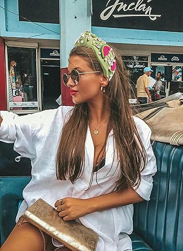 Miniatura 7 de Diadema anudada con perlas de cristal, hecha a mano, con nudo superior, torcido, diadema ancha, bohemia, primavera y verano, diadema para el