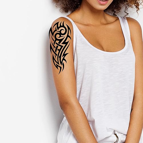 Miniatura 6 de Tatuaje temporal tortugas negro maorí tribal cuerpo arte adhesivo transferencia para brazos hombro azteca polinesio samoano hawaiano para hombres y