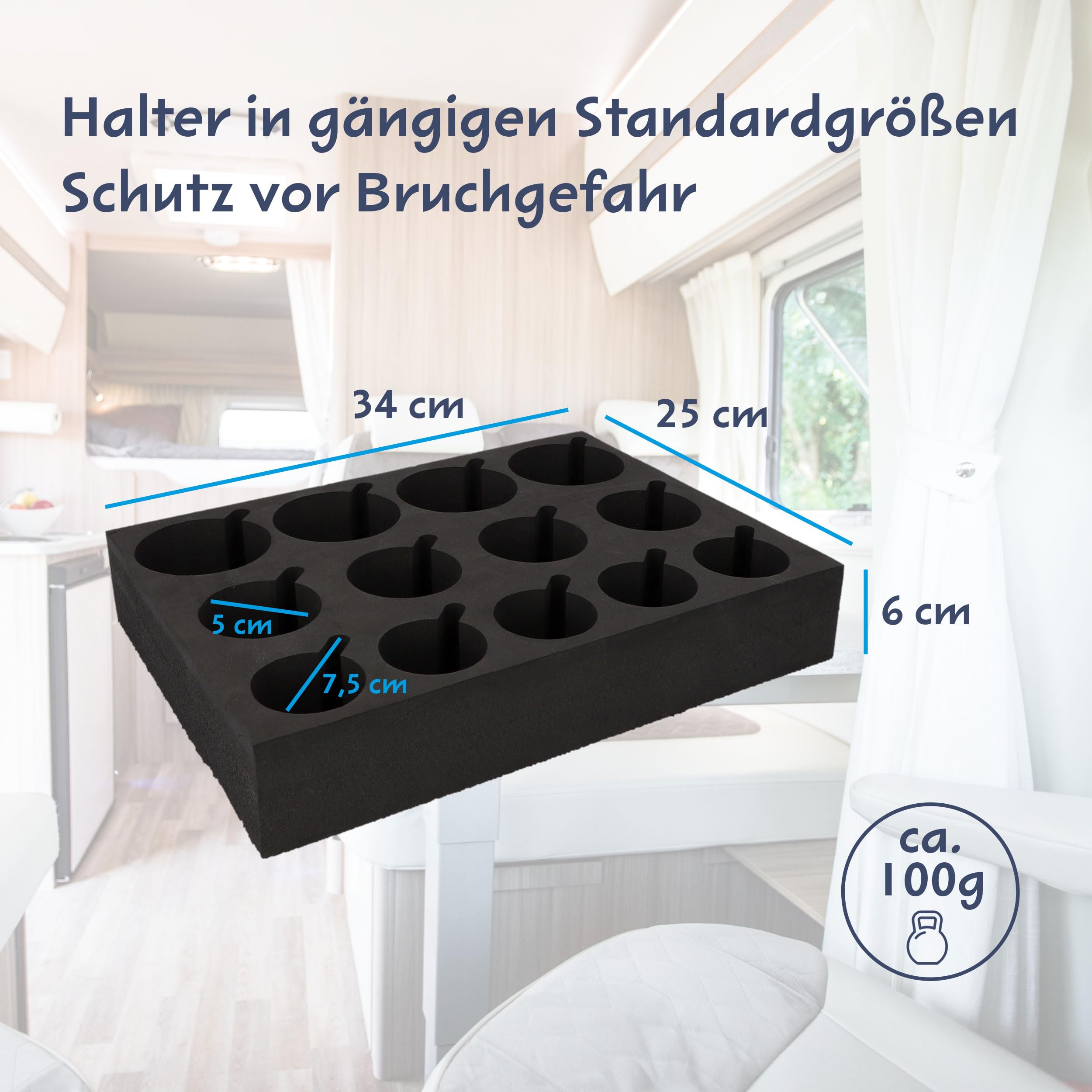 cartrend Portabicchieri e portabicchieri per roulotte, protegge da rotture e scossoni, 13 supporti, campeggio, accessori da campeggio, roulotte, camper, accessori per roulotte
