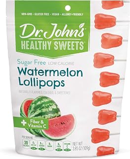 Dr. John’s Sugar Free Candy, Healthy Lollipops with Zero Sugar, Low Calorie Snacks, Keto Friendly Hard Candy Sweets, Watermelon Tooth, 14 Count, 3.85 OZ