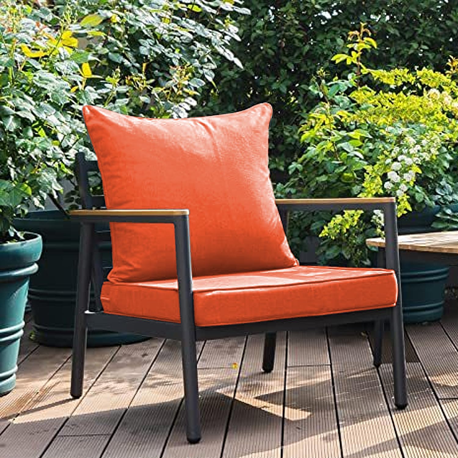 All Smiles Outdoor Chair Cushions for Patio Furniture Set of 24x24 Inch for Deep Seat Waterproof Fade Resistant Replacement Cushions with Removable Cover for Seat Yard Garden Deck，Orange
