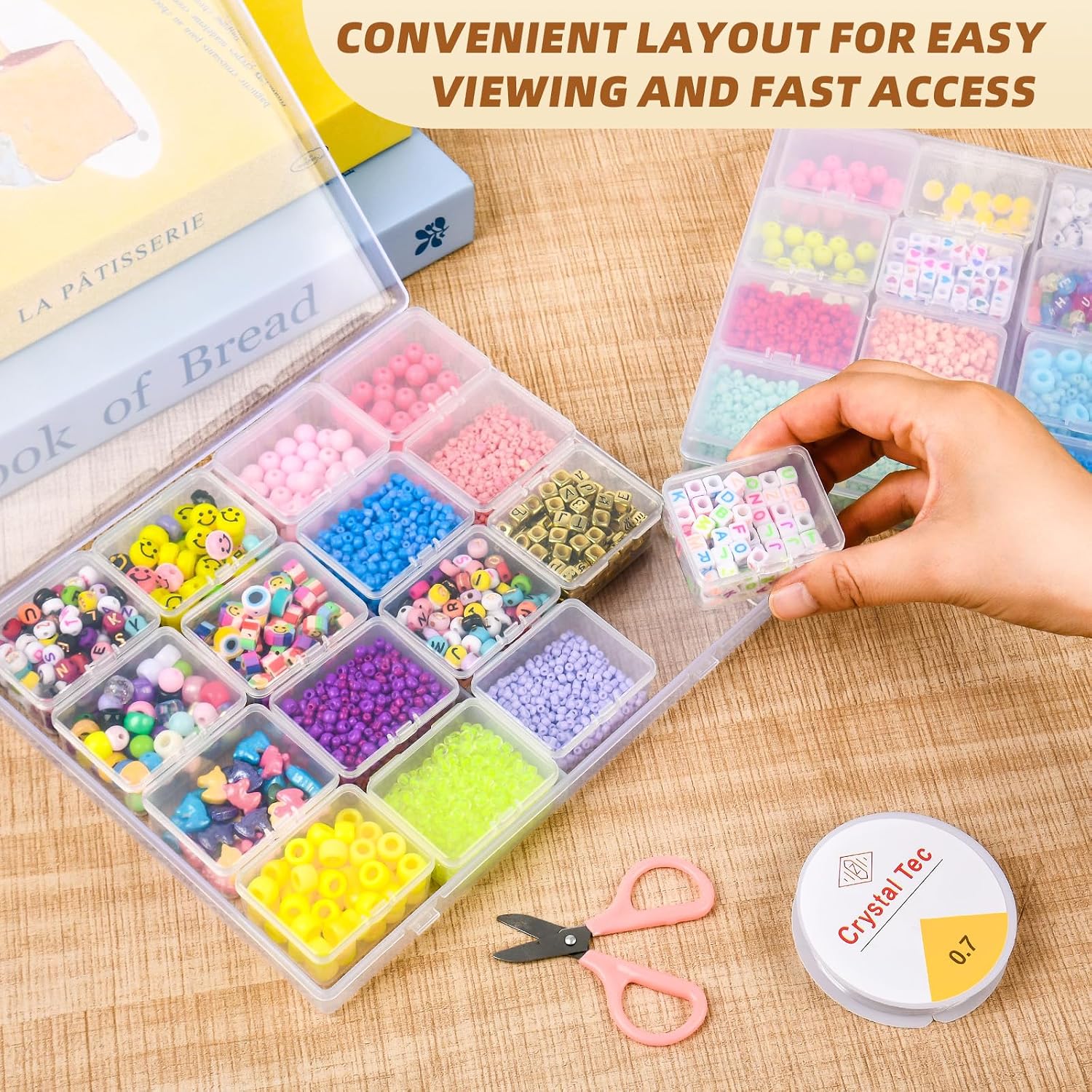 Bead Organizer Box, 32 Pcs Small Clear Bead Organizers and Storage, Plastic Storage Containers with Hinged Lids and Labels for DIY Jewelry, Diamond Art, Small Parts, Crafts, Bracelet, Nail Art