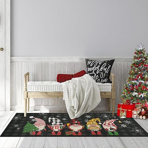 U'Artlines Alfombra de pasillo de Navidad, alfombra vintage de granja, alfombra de lavandería, antideslizante, lavable, alfombra de entrada,