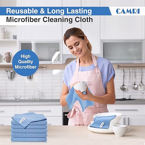 Miniatura 6 de CAMRI Paquete de 12 paños de limpieza de toallas de microfibra, tamaño 12.6 x 12.6 pulgadas, azul, sin pelusas, súper absorbente, sin rayas,
