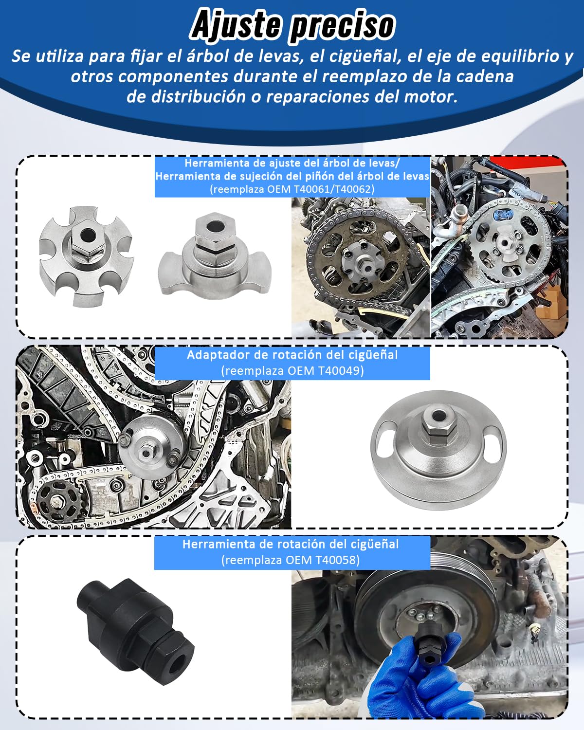Herramienta de Calado distribucion de Ajuste del Motor Compatible con VW Audi 2.7 3.0 TDI, Bloqueo del cigüeñal y árbol de levas reemplaza T40049, T40058, T40060, T40061, T40062, 3359, 3242