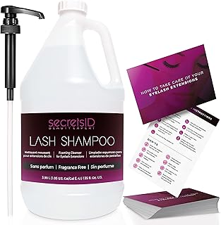 Lash Shampoo Bulk for Professional Lash Extension | 1 Gallon with 50 Lash Extension Aftercare Cards | Eyelid Foaming Cleanser | Salon Lash Cleanser for Face and Eye Makeup Remover (Fragrance-Free)