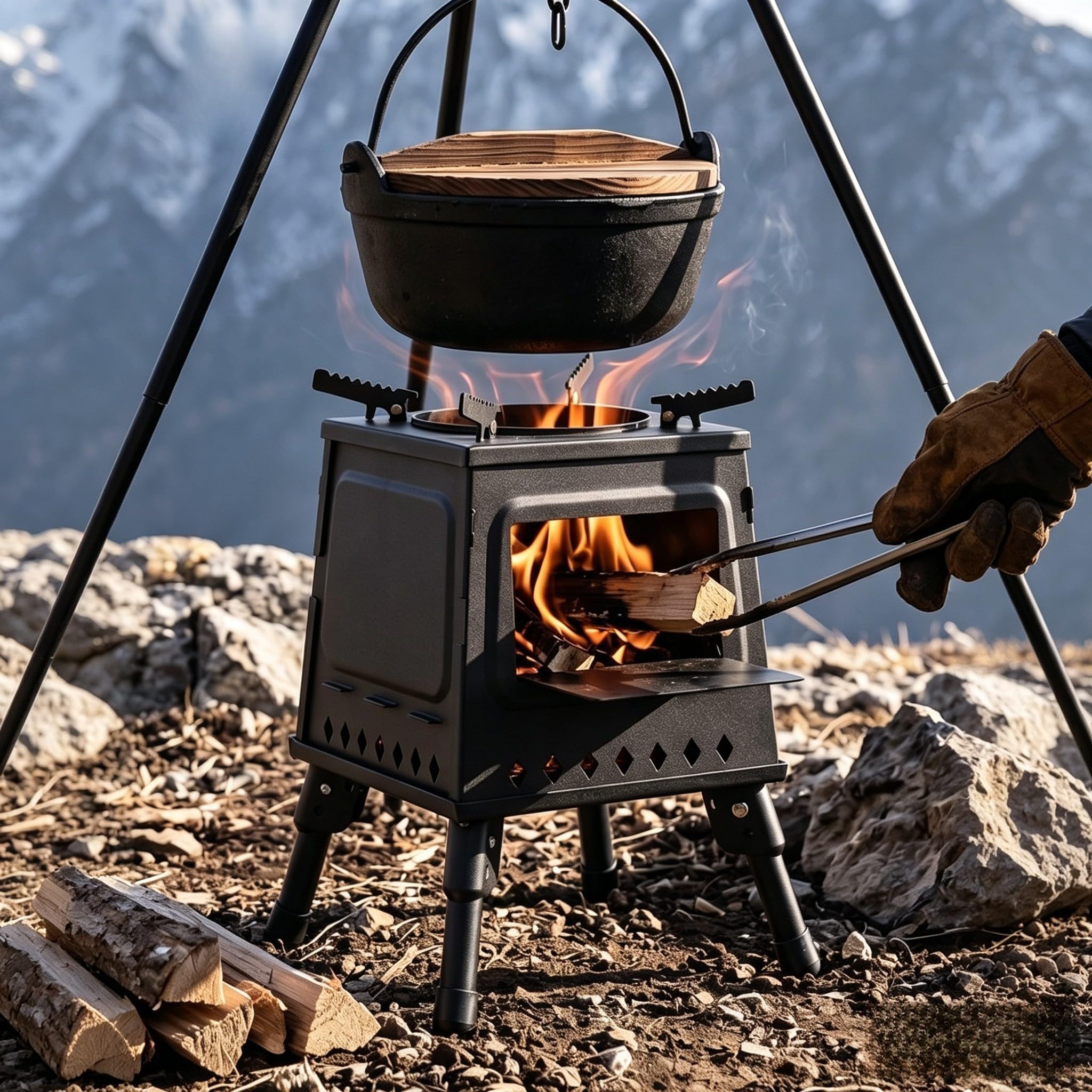 Poêle à bois en fer avec revêtement haute température Noir