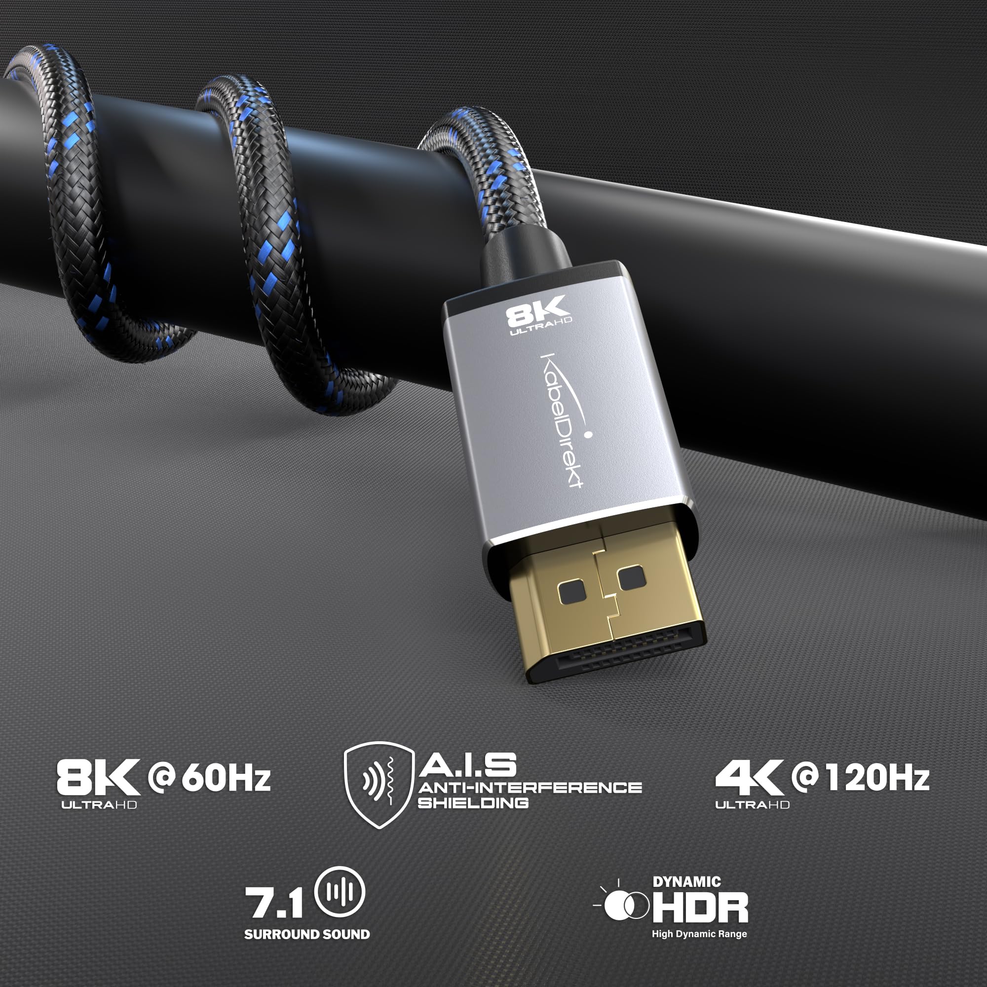 KabelDirekt – Kabel DisplayPort 8K / 60Hz 1.4 – 2m | Nasz precyzyjnie zaprojektowany kabel DP pasuje do wszystkich kart graficznych, wyświetlaczy, monitorów do gier