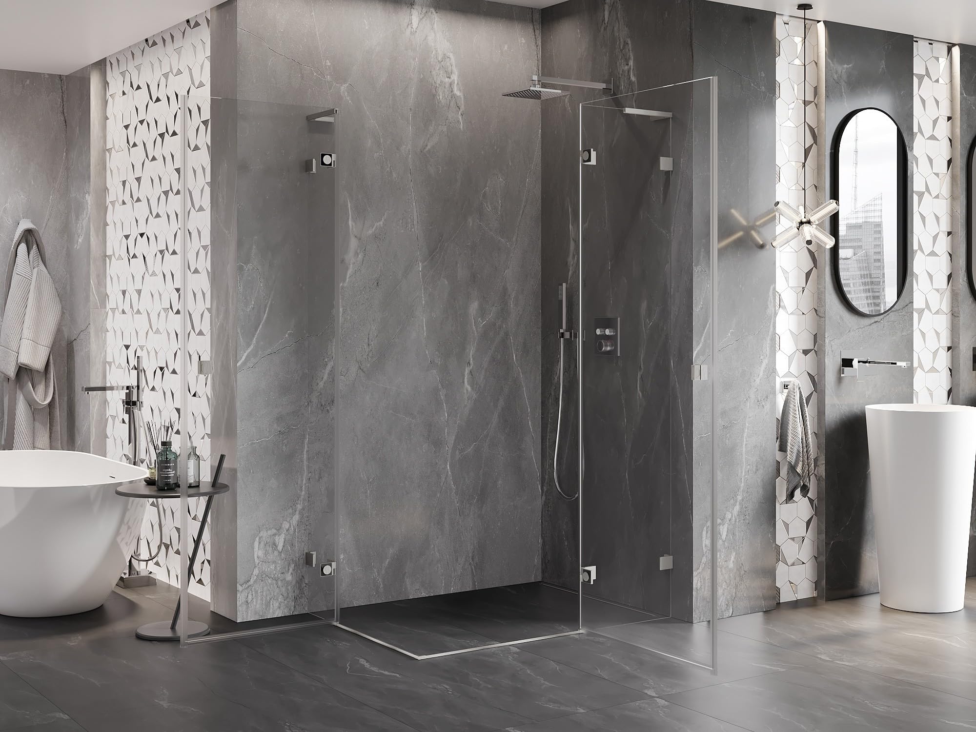 Mexen Lunar L Duo Box Doccia Porta Girevole Destra, 90x70 cm, Trasparente, Nichel Spazzolato