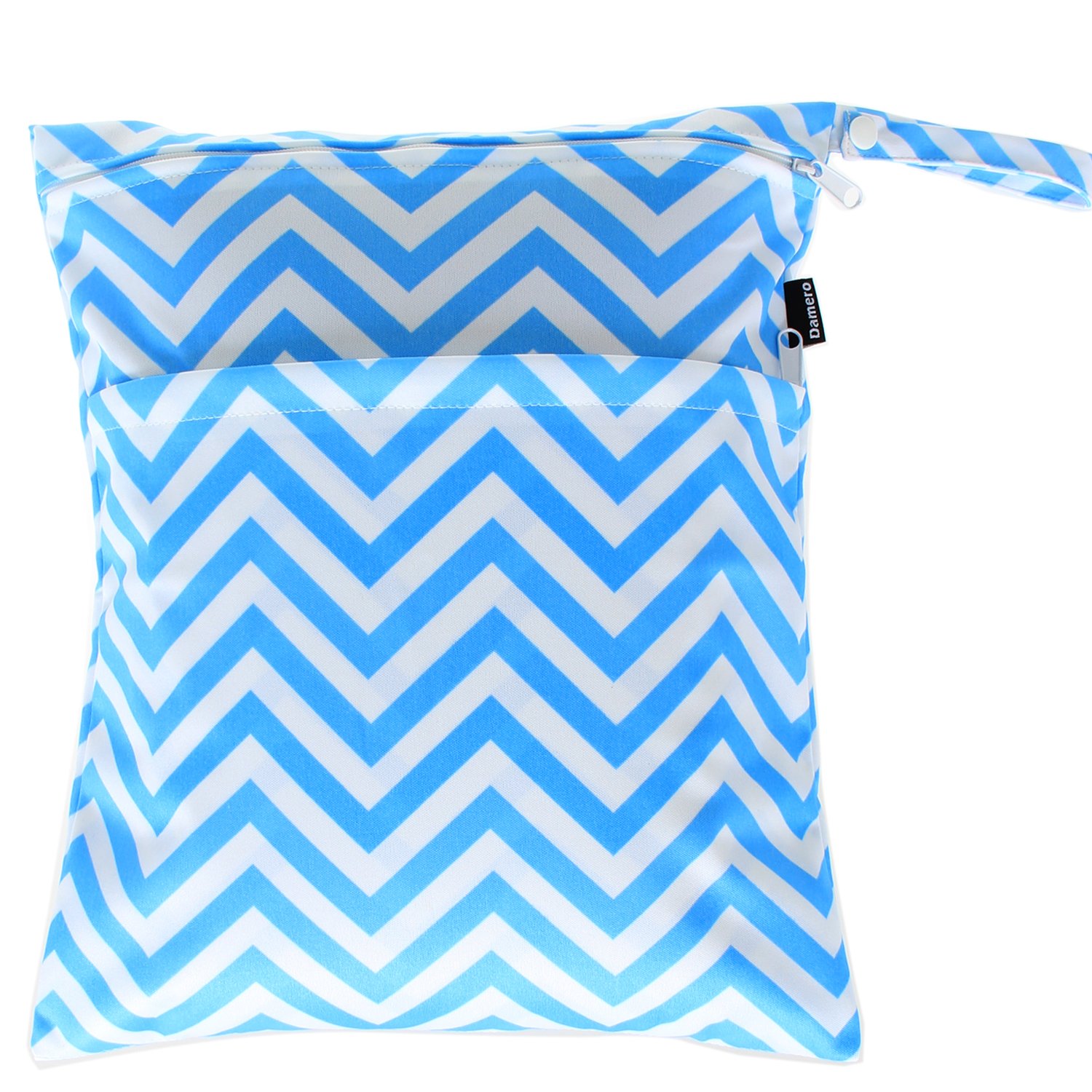 Damero Cute Travel Baby Wet and Dry Cloth Diaper Organizer Bag (Medium, Blue Chevron)