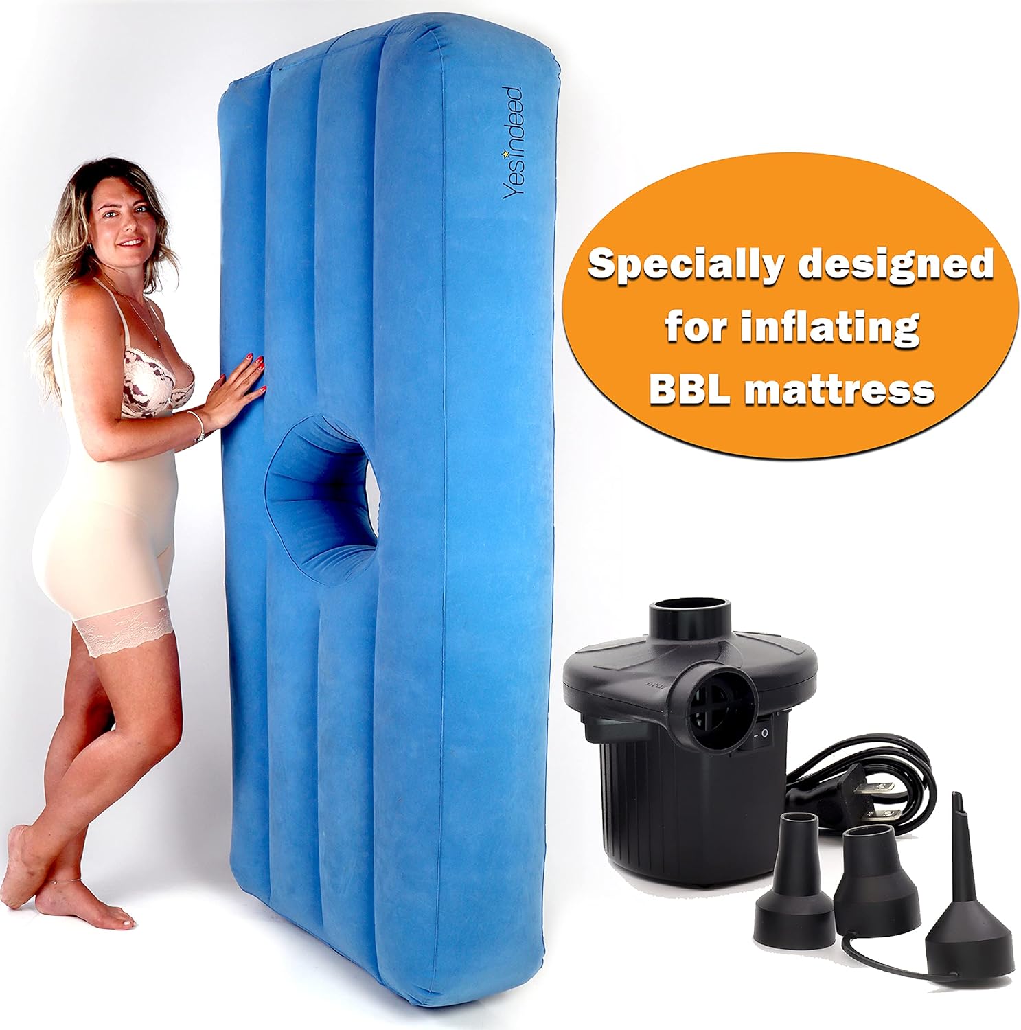 The Original YESINDEED Electric Air Pump for Inflatables BBL Mattress Bed Pool Toy Raft Boat Swimming Rings Outdoor Camping Multi-Purpose Portable Quick & Easy Inflator Deflator with 3 Nozzles 110V AC
