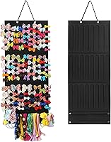 Vista 9 de Organizador de lazos para niñas, accesorios colgantes para el cabello, almacenamiento para diademas, clips, corbatas, coleteros (sin lazos) (beige)