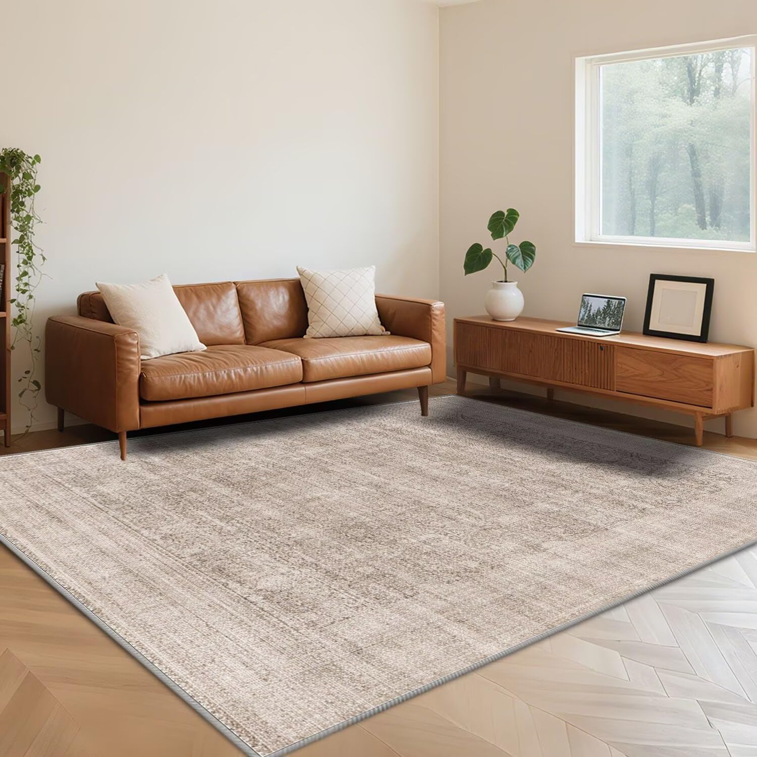 Tapis lavable en machine ultra doux motif minimaliste marron haut de gamme