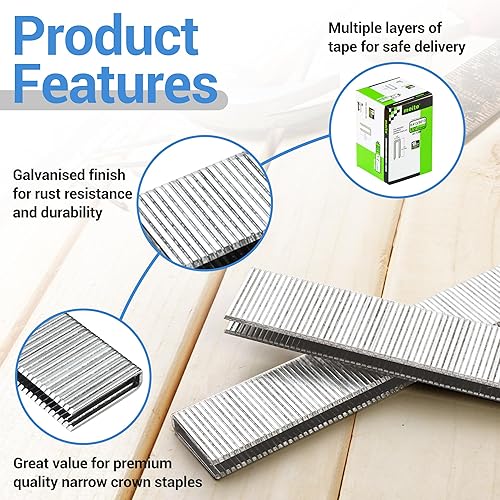 Miniatura 9 de meite Grapas de corona estrecha de calibre 18 de 14 de pulgada, grapas de tapicería galvanizadas resistentes de 1-14 pulgadas de longitud, para