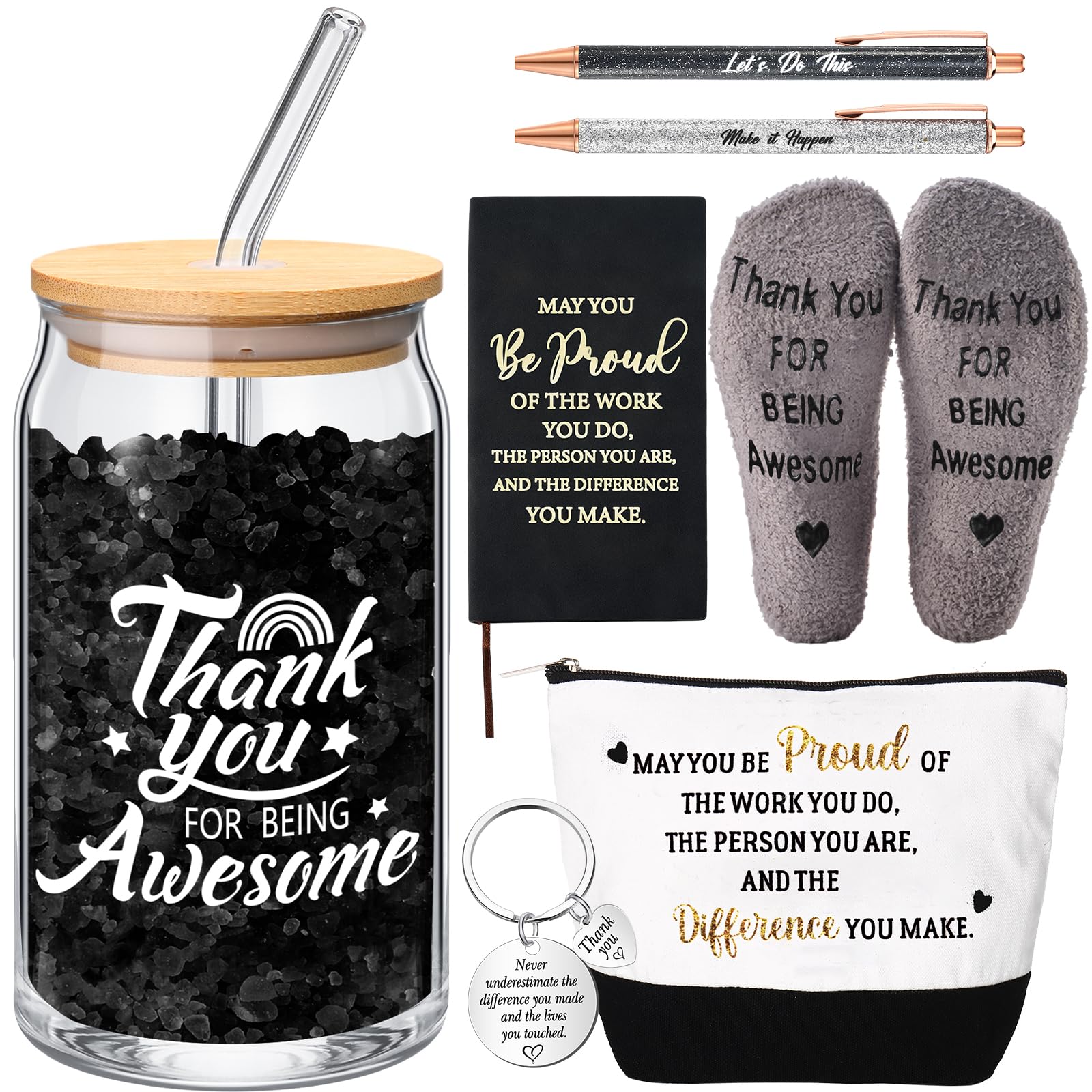 Funnymoom 7 Pcs Employee Appreciation Gifts Administrative Professionals Day Work Anniversary Thank You Gifts for Women Coworker Teacher Aide Graduation Educator Nurse Week(Black)