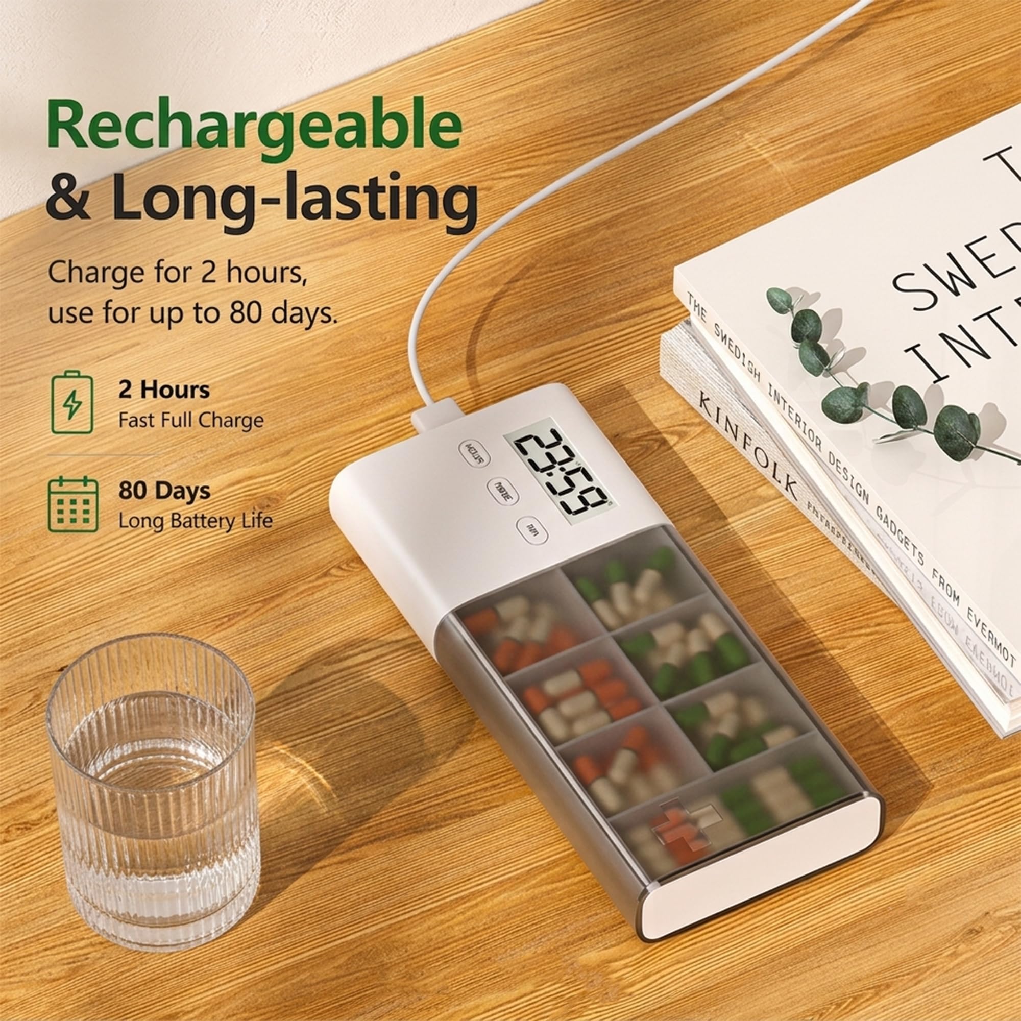 Portapillole 7 Giorni con Allarme,Portapillole Elettronico con 5 Promemoria | Portapillole elettronico intelligente con triplo promemoria (suono, vibrazione & luce), batteria 80 giorni & design Pop-Up