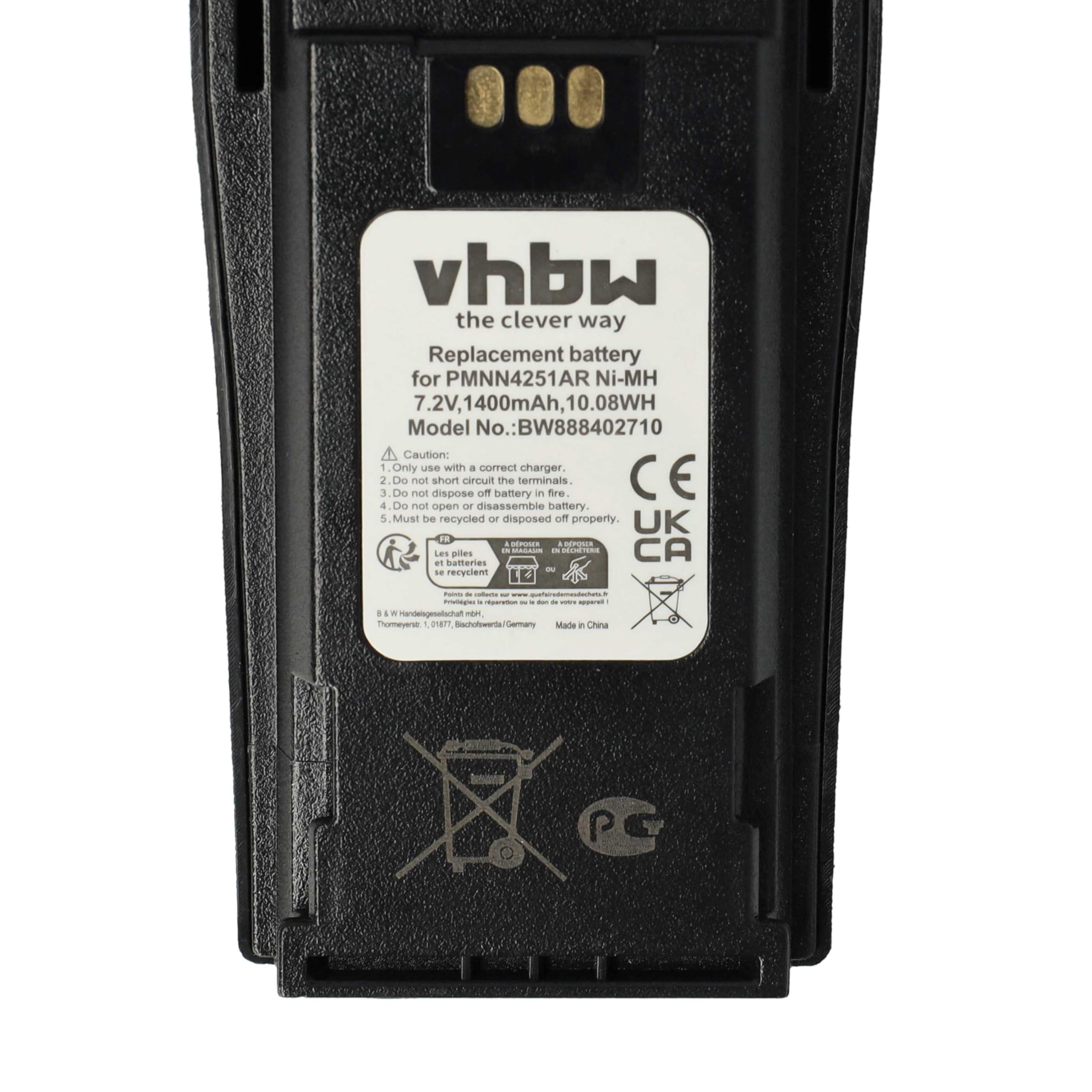 vhbw 2X batería Compatible con Motorola DP1400, GP3188, EP450, CP380, CP360 Radio (1400 mAh, 7,2 V, NiMH) + Pinza
