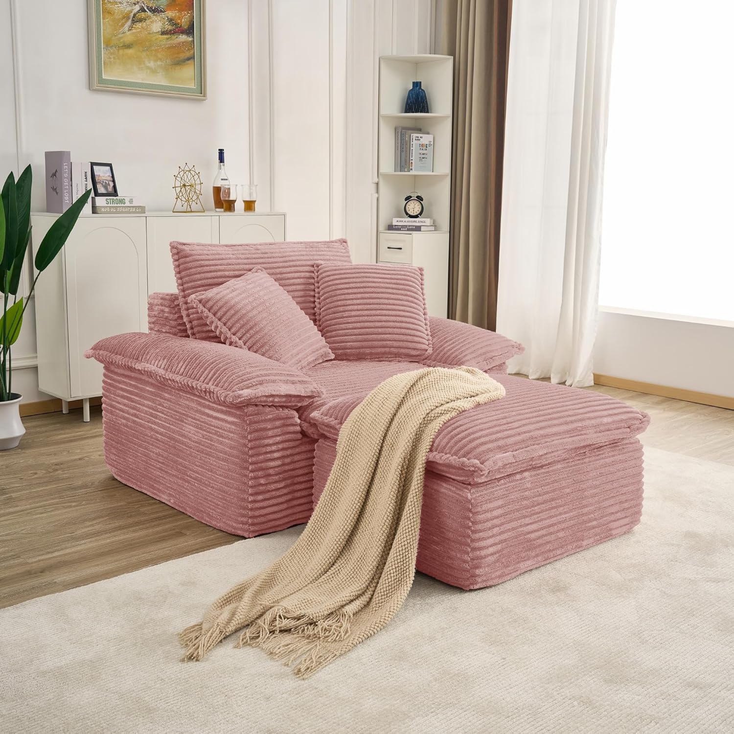 Comfy Boneless Cloud Sofa Chaise Oversized Fluffy Corduroy Upholstered Chaise Lounge for Living Room Bedroom, Modular Compressed Foam Cloud Daybed, Single Seat Sofa