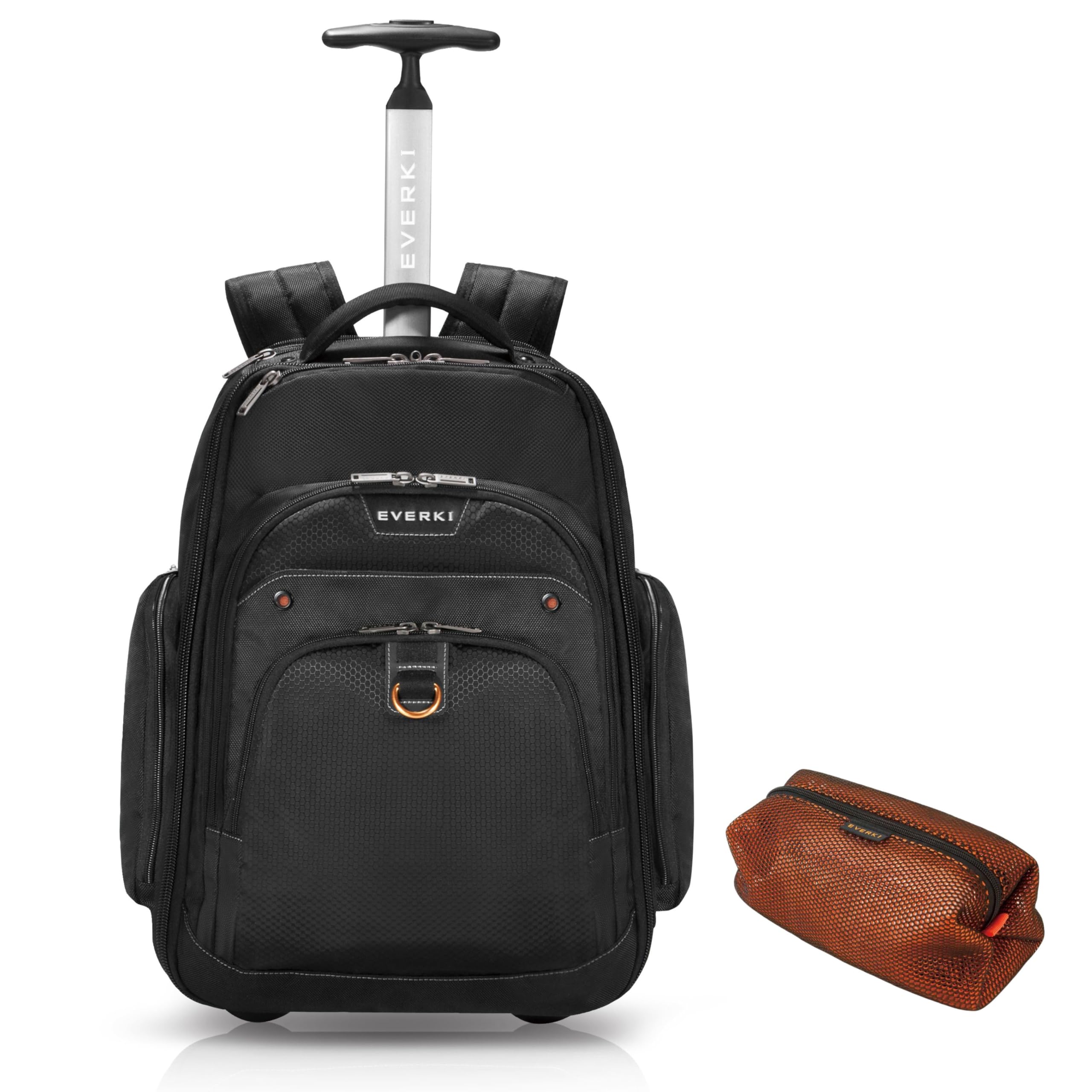 Everki 122 Atlas Wheeled Laptop Rucksack mit Rollen für 13 bis 17,3 Zoll Laptops - Plus Kit mit Kabeltasche, Handgepäck Trolley, Schwarz, 30L