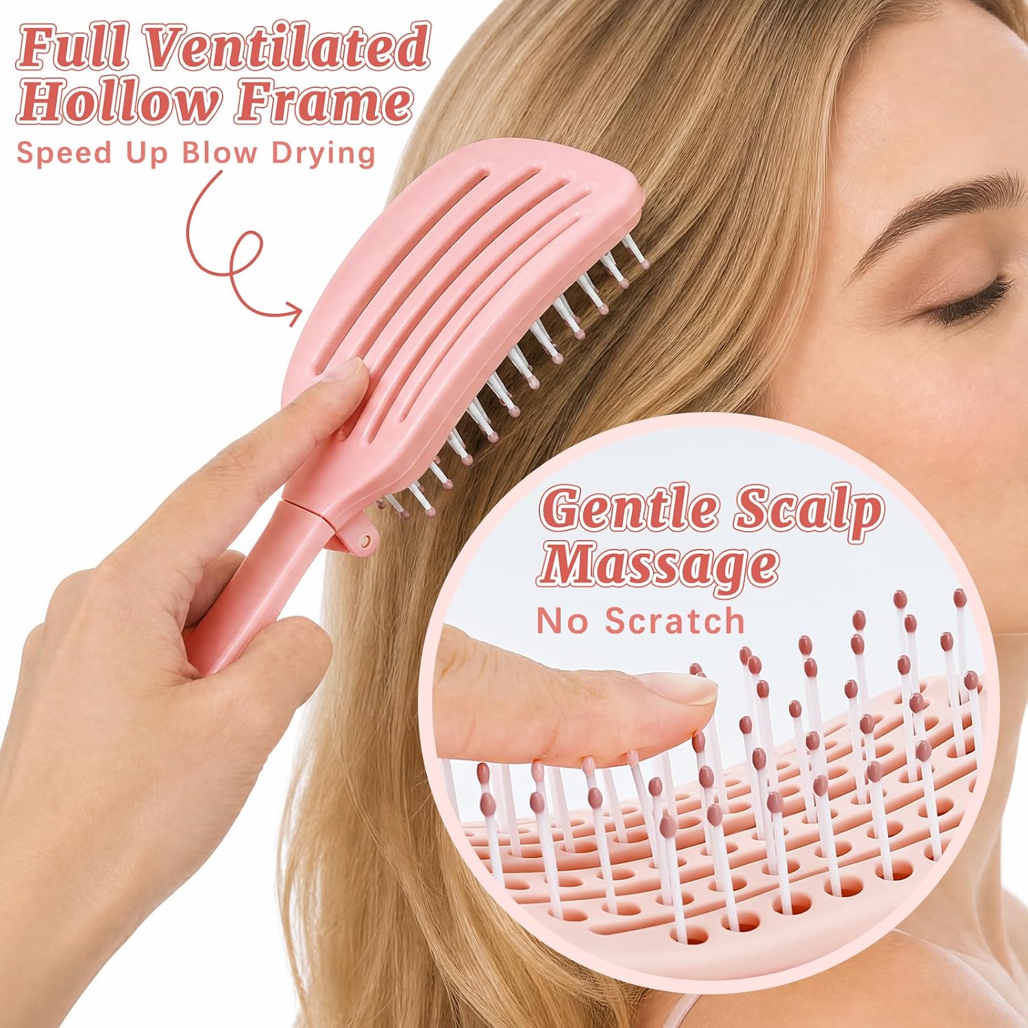 Foldable Self-Cleaning Travel Hair Brush, Pocket Hairbrush for Hair