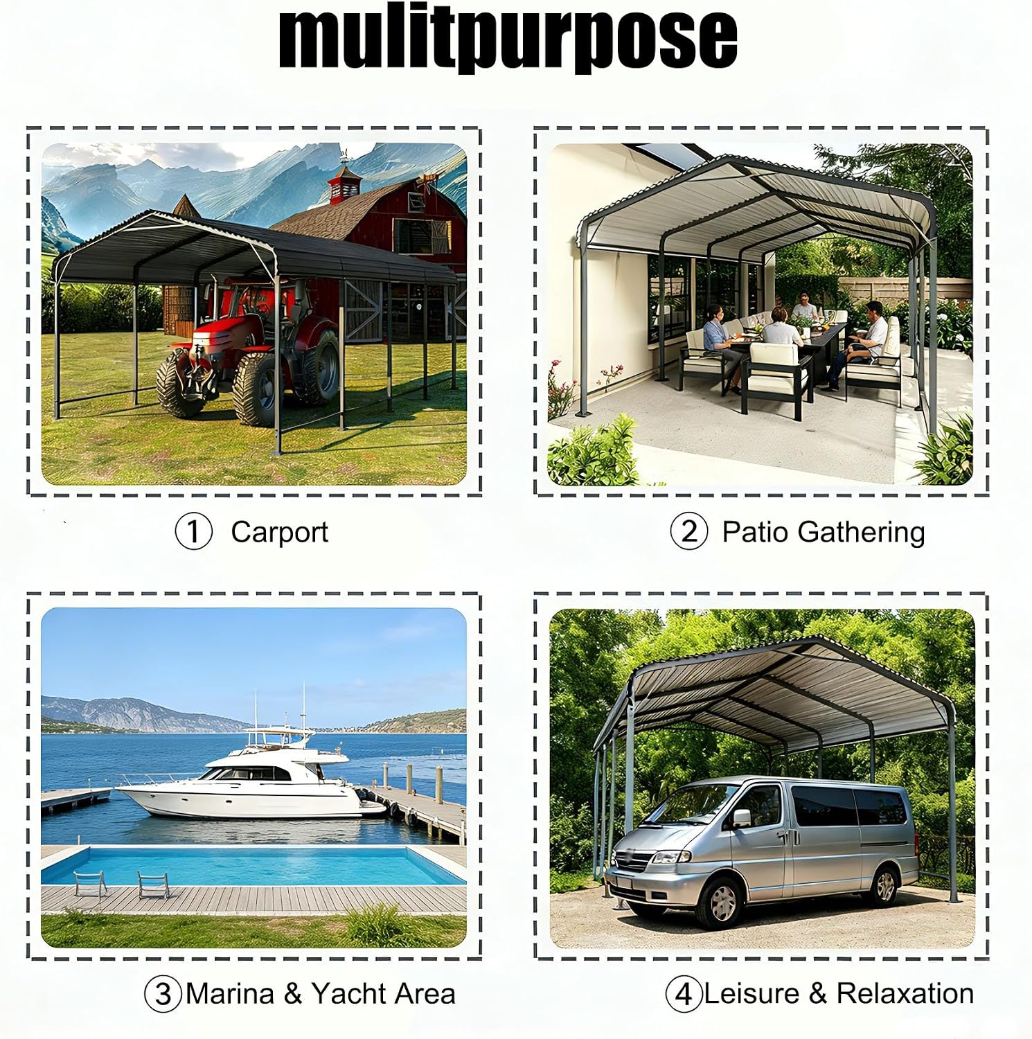 Heavy Duty Metal Carport with Vertical Roof – Extra Large Galvanized Steel Shelter for Vehicles, RV, Boat – Portable Garage & All‑Weather Car Canopy (Grey Steel Roof, 10 * 15 FT)