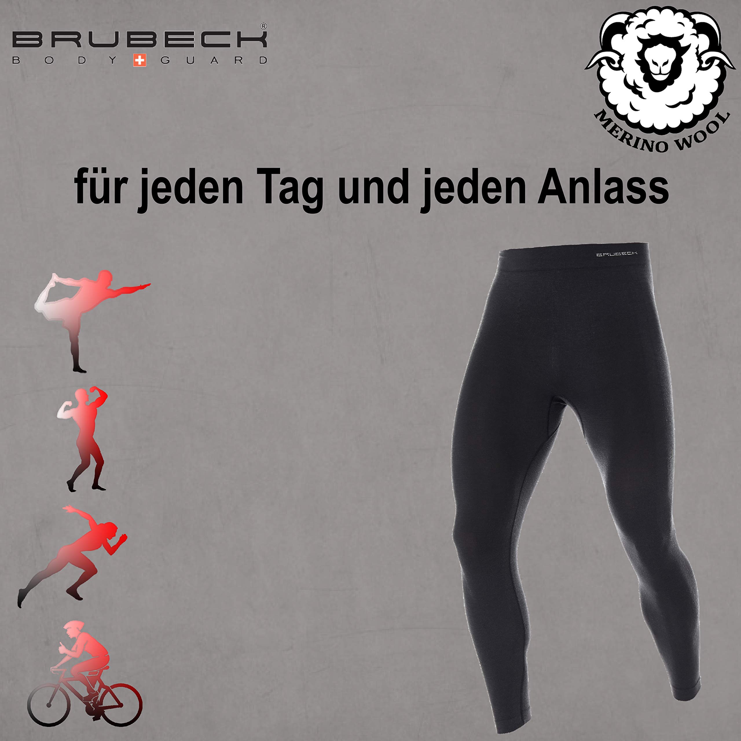 BRUBECK Męskie długie spodnie funkcyjne oddychające | legginsy funkcjonalne bezszwowe | legginsy | bielizna funkcyjna dla mężczyzn 41% wełna merino | rozm. XL | LE10930
