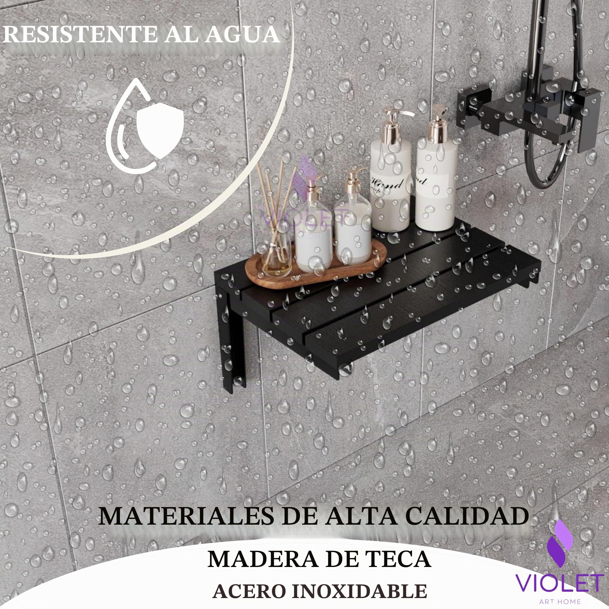 Asiento de ducha plegable de madera de teca natural, banco de ducha plegable, taburete de ducha plegable montado en la pared, asiento de ducha interior para personas mayores, discapacitadas