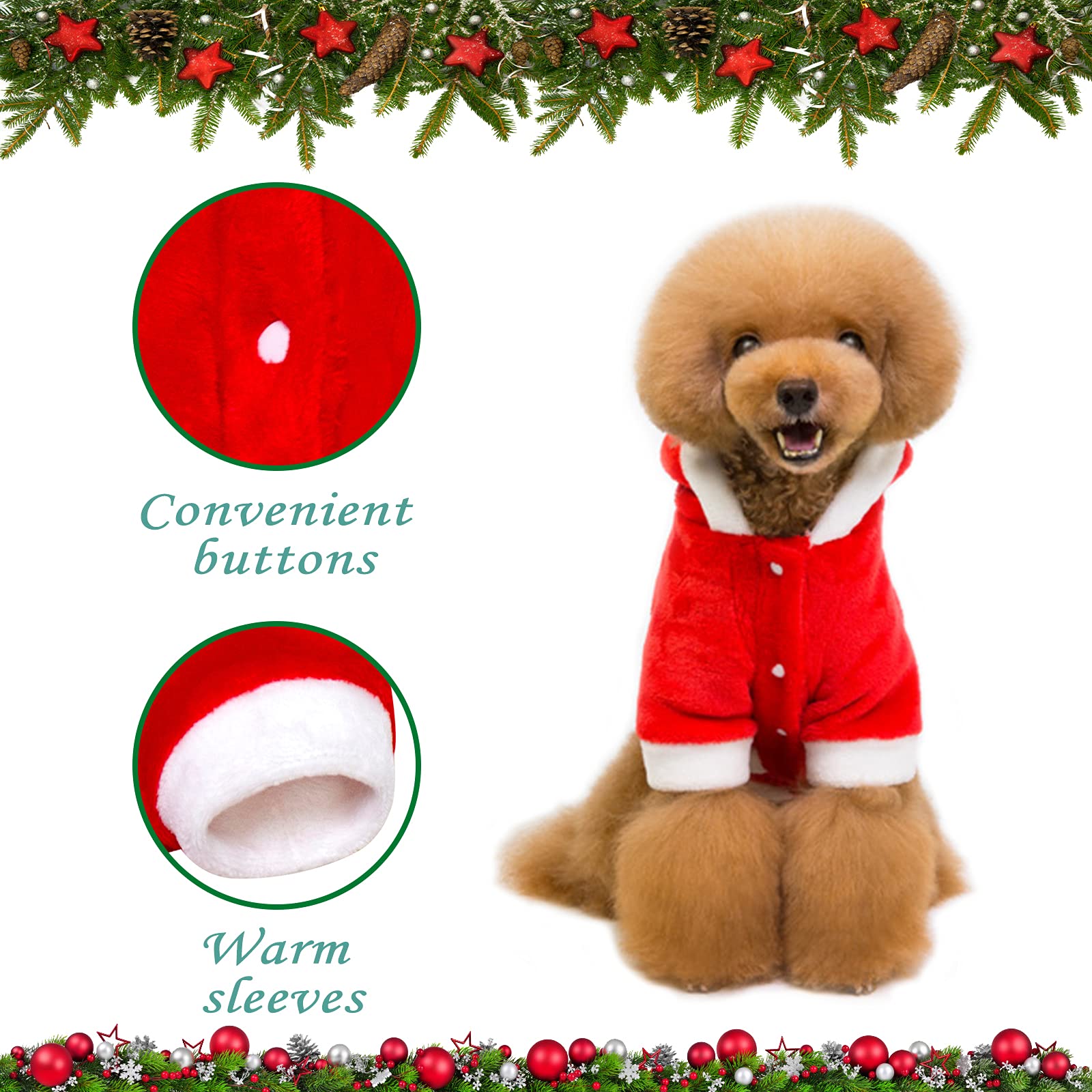 Dog Christmas Outfit - Clothes for Dog Costumes Keep Warm Santa Claus Dress, Hoodie Coat for Small Medium Dogs Puppy Pets,S - Image 2