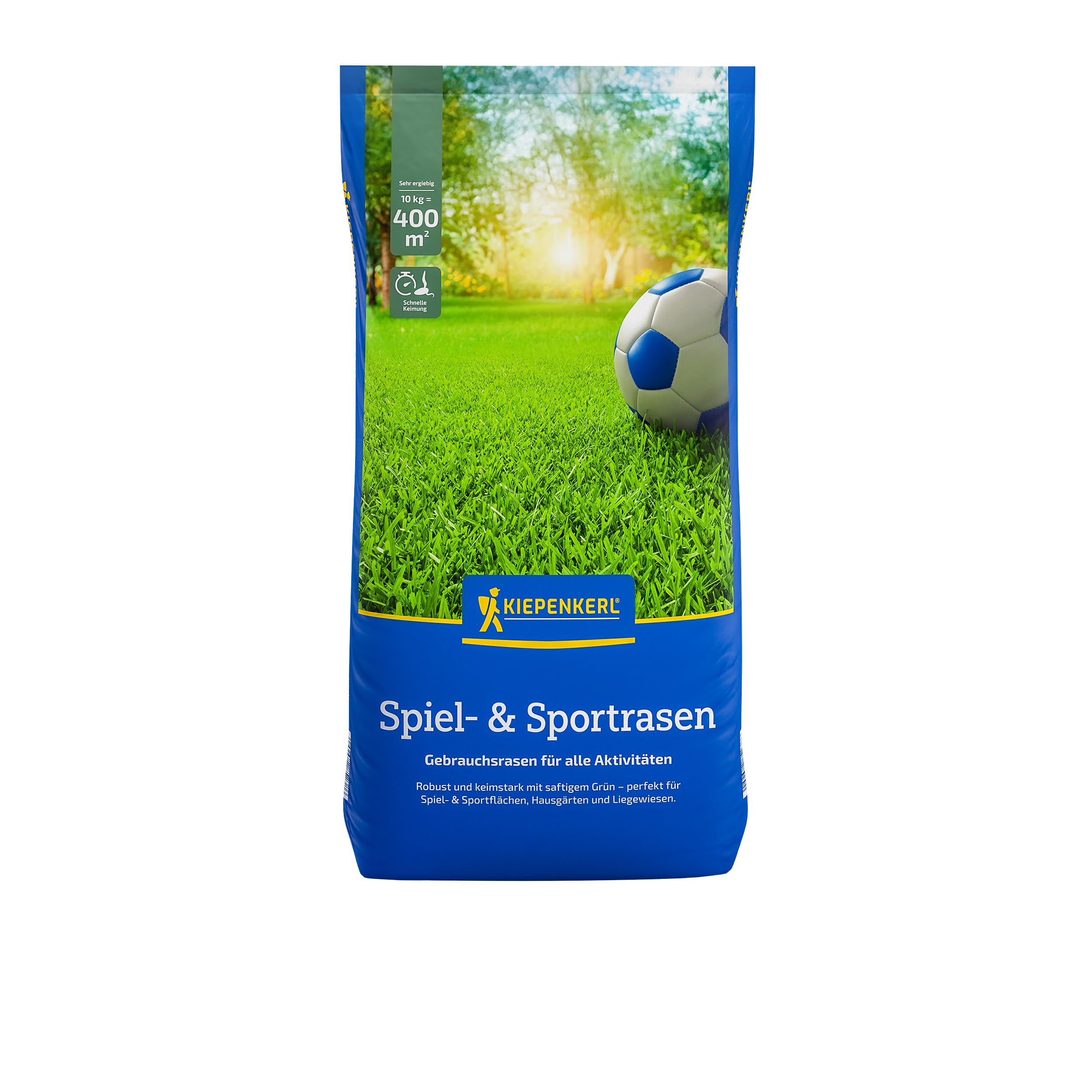 Kiepenkerl Spiel- & Sportrasen 1085238-10kg für 400m² - strapazierfähig - schnellkeimend und robust - robust und strapazierfähig - Saatgut Made in Germany | dicht wachsend, trittfest, ideal fuer Familiengaerten, schnelle Regeneration, hochwertige Grasmisc