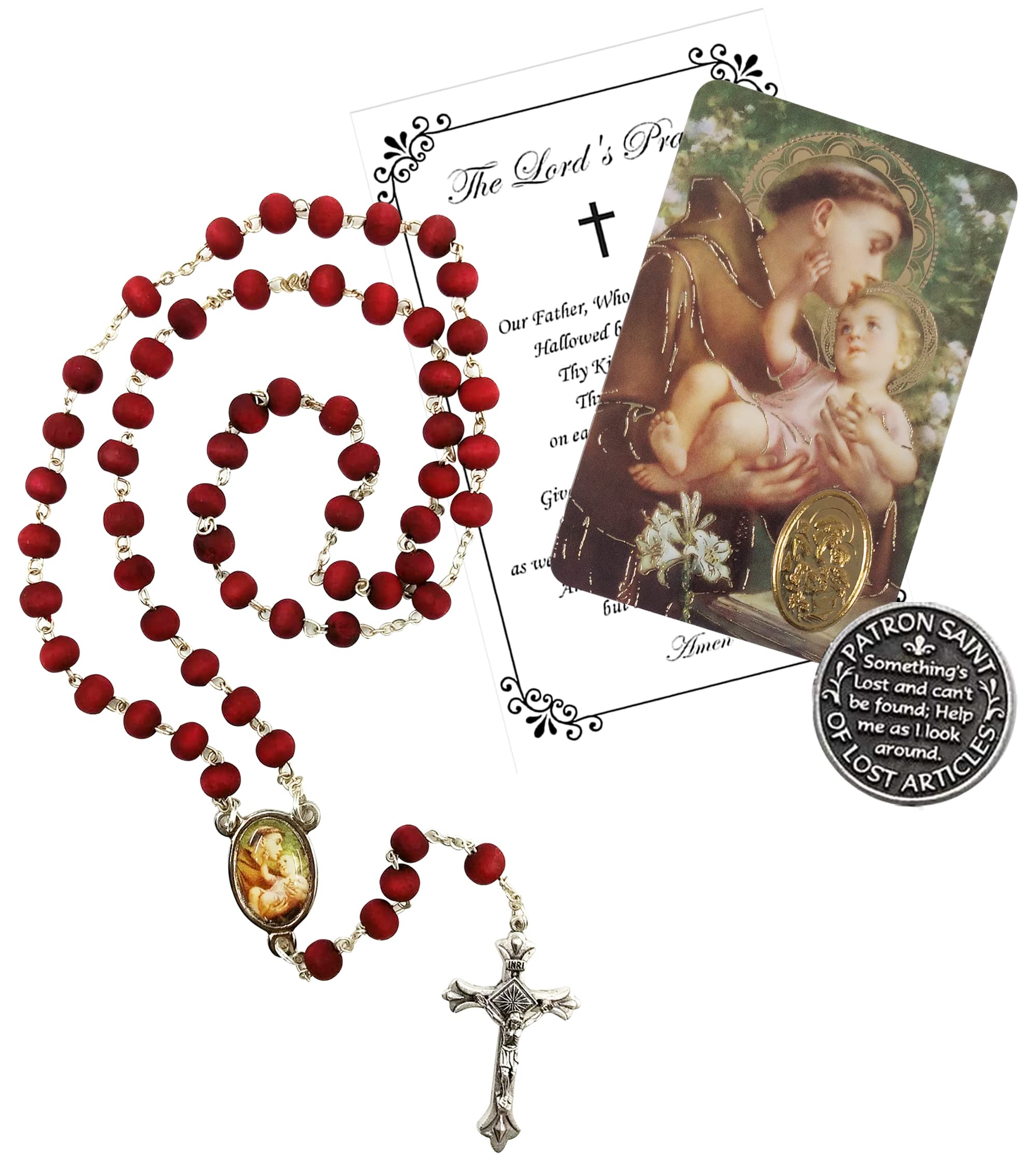 Buy St Anthony Rosary with Laminated Prayer Card, Saint Anthony of Padua Pocket Token Coin