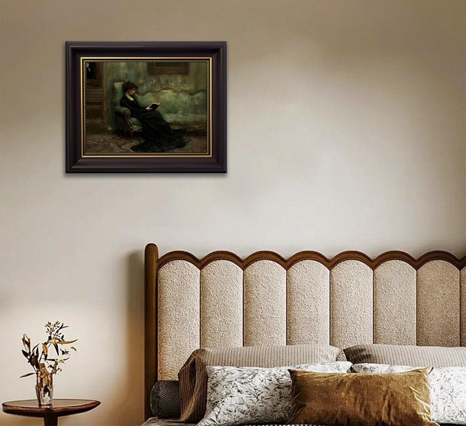 Framed Vintage Woman Reading Book Canvas Wall Art Young Woman read After the Dance Painting Wall Decor Elegant Lady Sitting Poster Printing Artwork for Living Room Bedroom Home Decoration