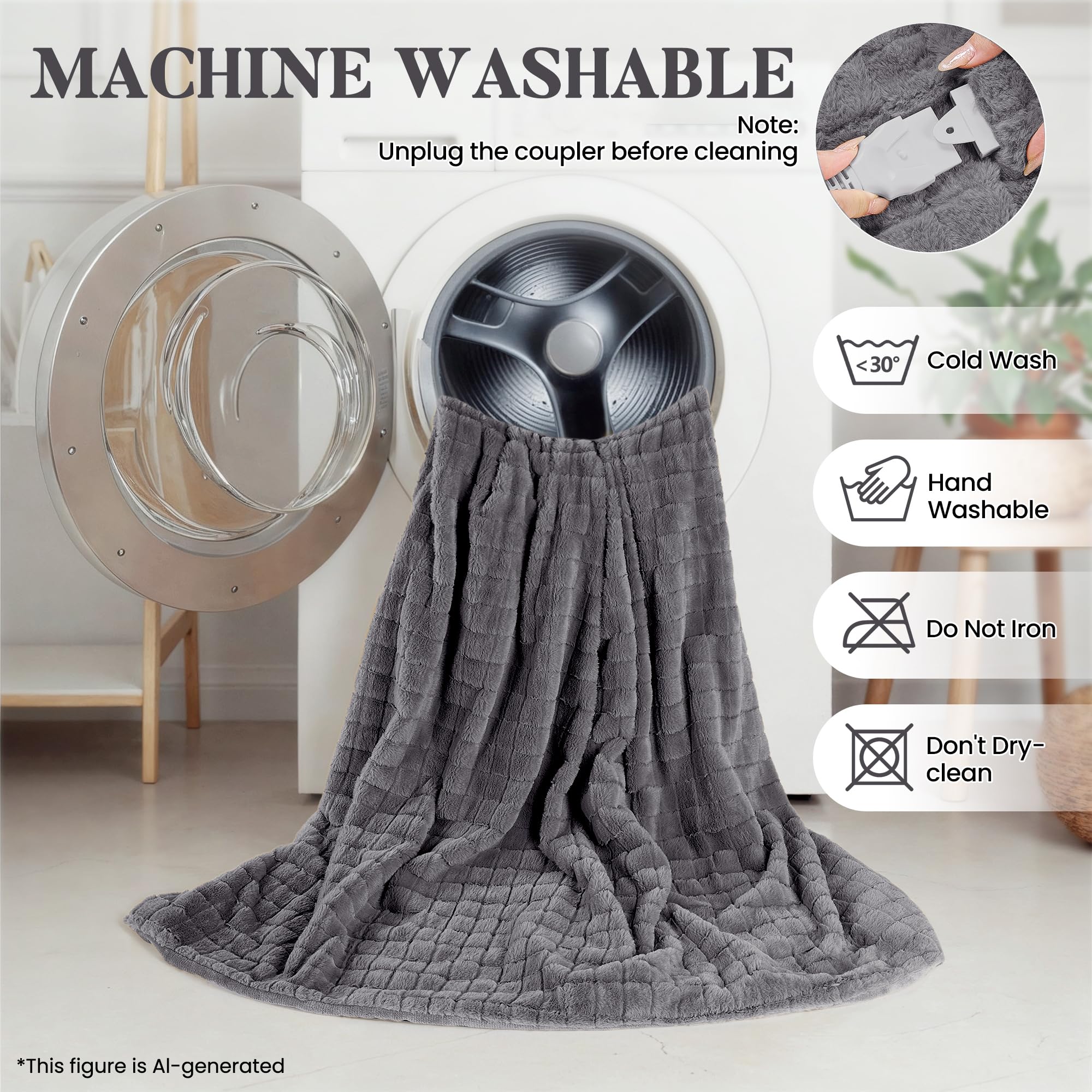 Coperta Elettrica 130x180cm, Coperta Riscaldante con Peluche Coniglio 3D e Flanella, 4 Livelli Calore, Spegnimento Automatico 10H, Lavabile in Lavatrice per Letto, Divano e Ufficio (Grigio Scuro)