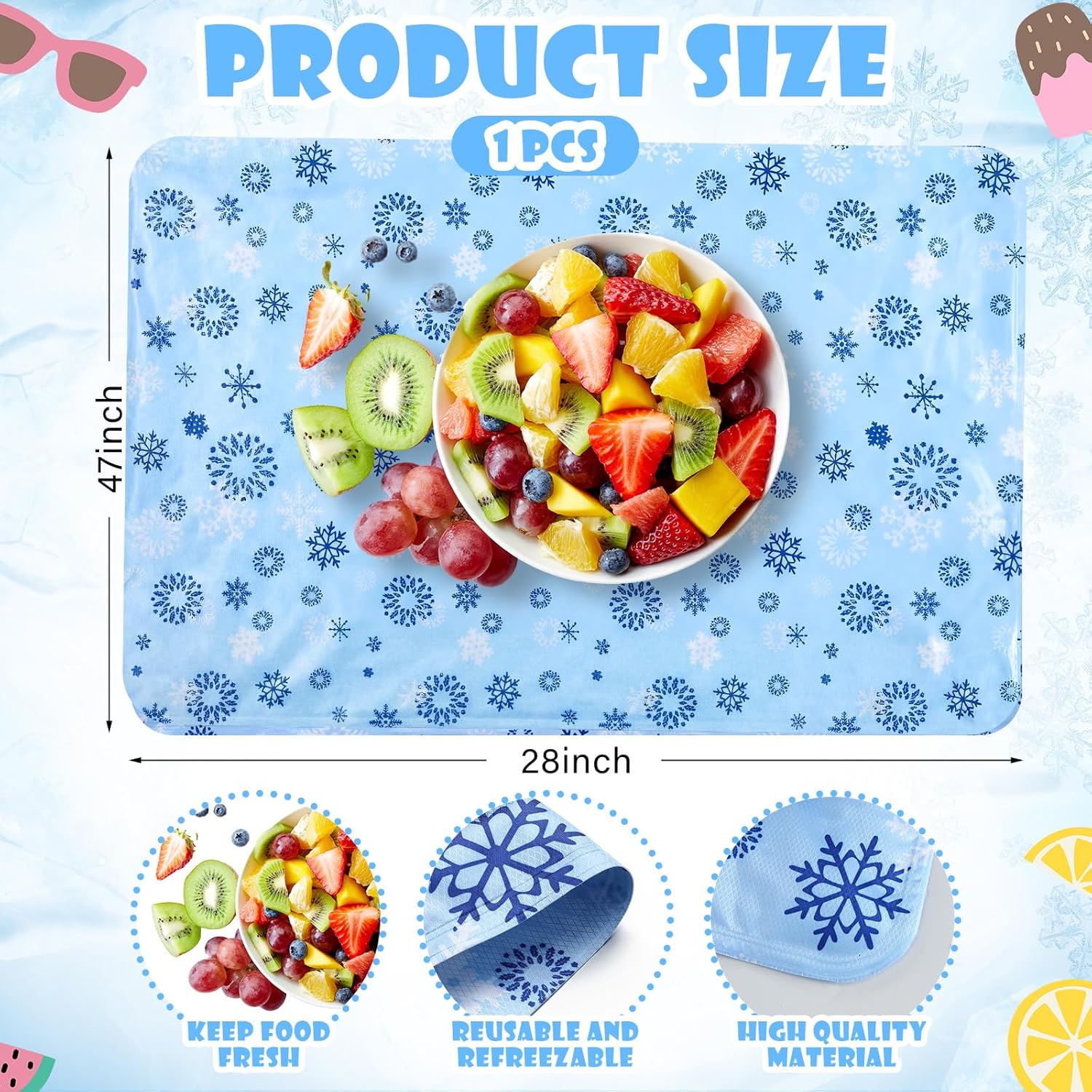 28 x 47 inches Extra Large Reusable Freezable Ice Mat for Buffet 1 Pc Chilled Serving Tray Cooling Charcuterie Cooler for Food Cheese Deli Meat Veggie Sushi