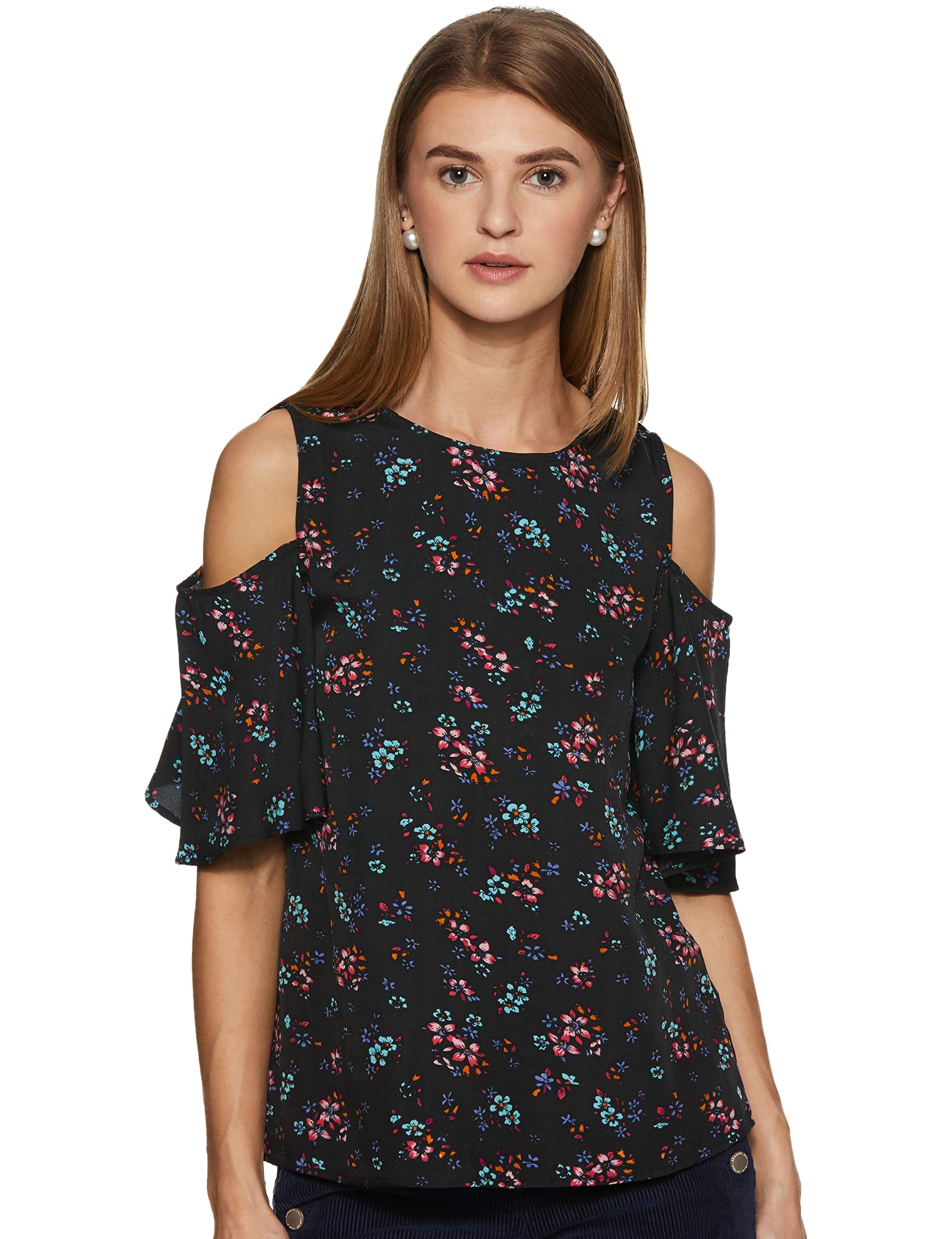 styleville.inWomen's black casual top with fashion sleeve