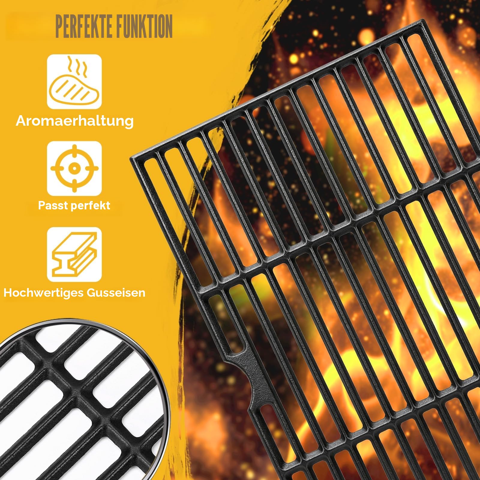 GFTIME 41,9 x 54,6 cm Emaillierter Gusseisen Grillrost Ersatz für Tepro Toronto, Aktiva Angular, EL Fuego Montreal, Taino Hero XL Holzkohle Grill, Gusseisen Grill Rost Ersatz, 2 Stück Grillzubehör