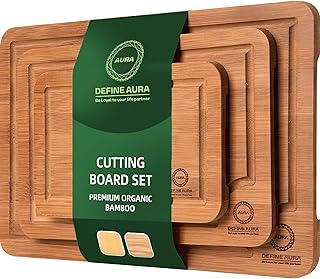 Organic Bamboo Cutting Board Set of 3 – Wooden Kitchen Boards for Choppi...