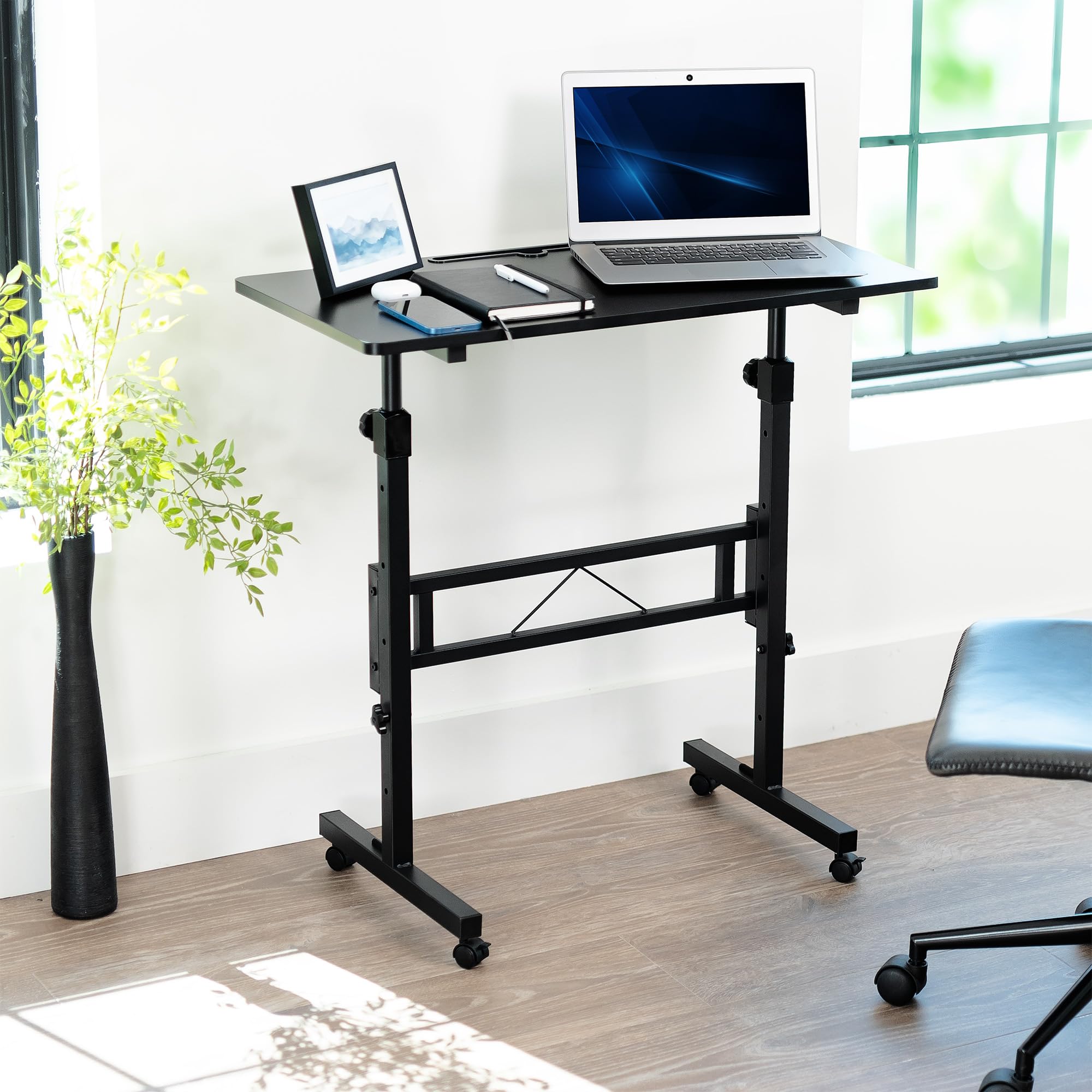 VIVO Mobile 32 x 16 inch Computer Workstation Standing Portable Desk with Wheels for Laptop Work Home Office — view 2