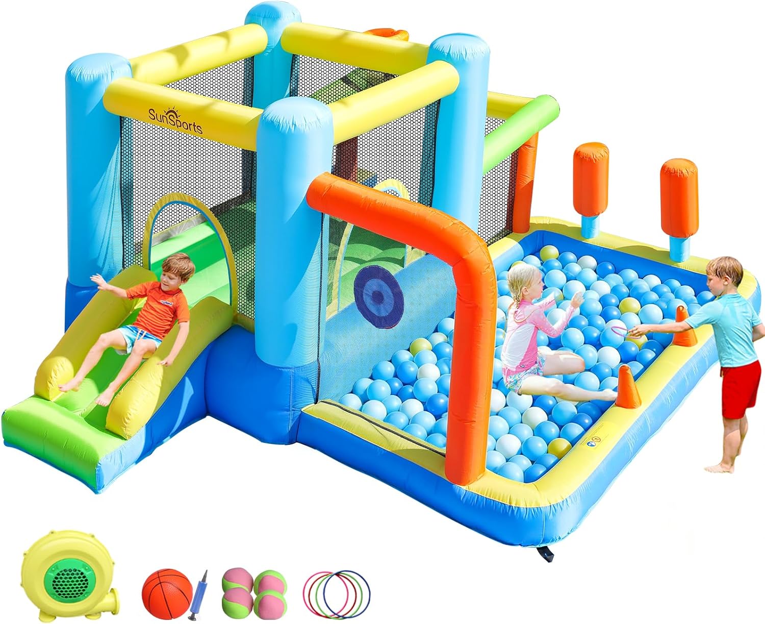 Bounce House for Kids, Indoor Small Bounce House, Inflatable Bounce House for Toddler, Kids Bouncy House with Slide, Bouncy Castle with Blower, Jump House for Gift Party(Blower Included)