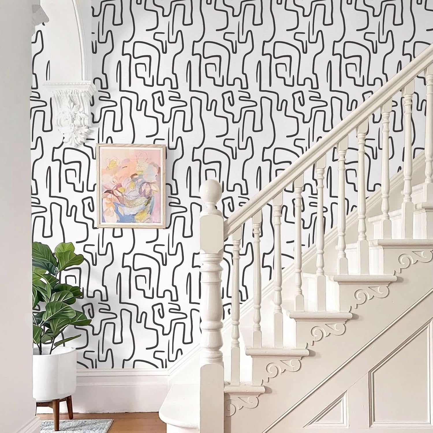 Ismoon 17.3"X590" Unique Black and White Peel and Stick Wallpaper Scribbles Wallpaper Modern Abstract Contact Paper Removable Self-Adhesive Wall Paper for Home Decoration Vinyl Film Roll