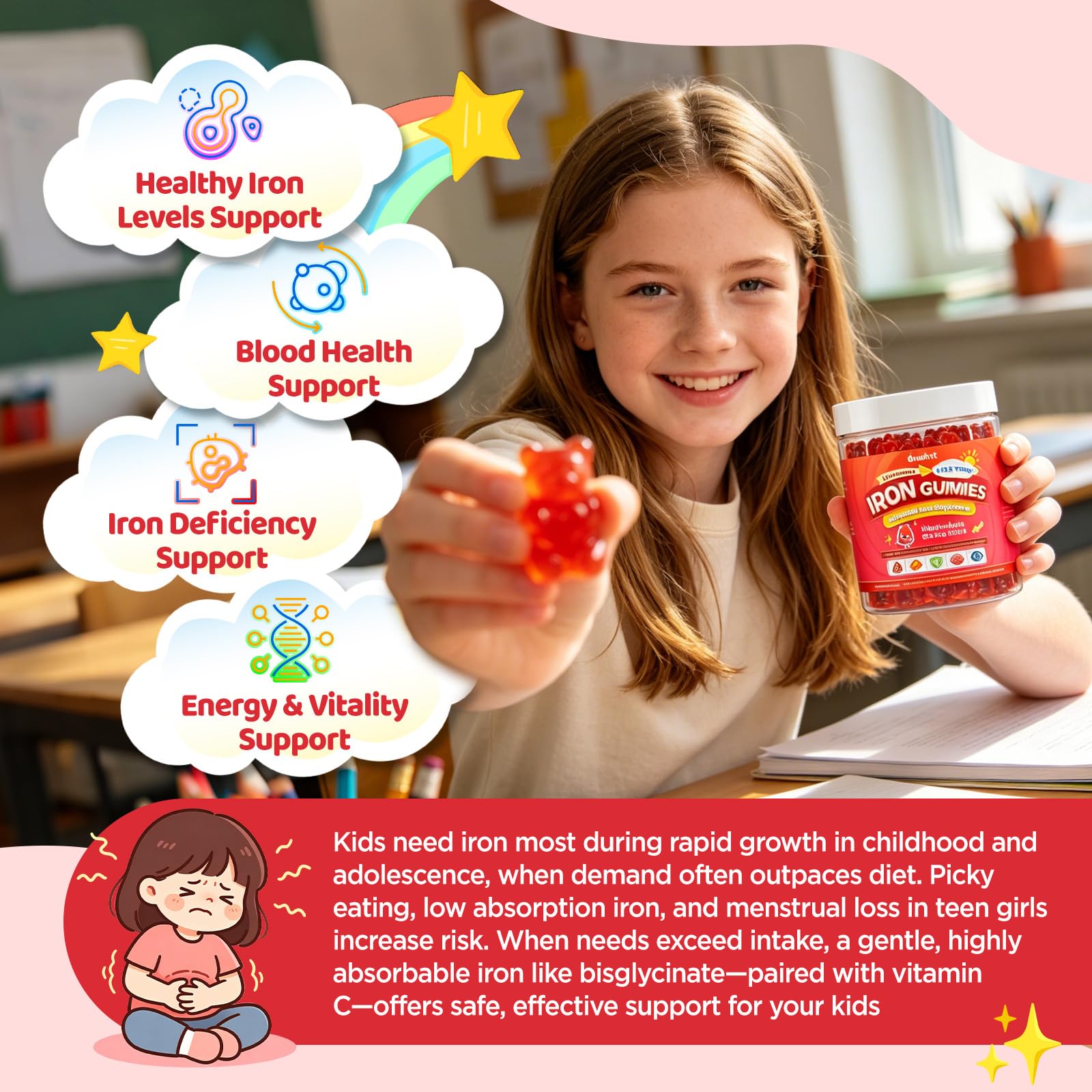 duwhot Iron Supplement Gummies Kids Teens, Iron Bisglycinate with Vitamin C — Amazon image 5